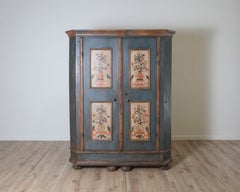 Alpine late 18th Century Blue Painted Wardrobe with Hand-Painted