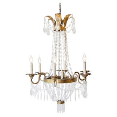 20th-Century Gilt-Iron Six-Light Basket Chandelier with Crystal Drops