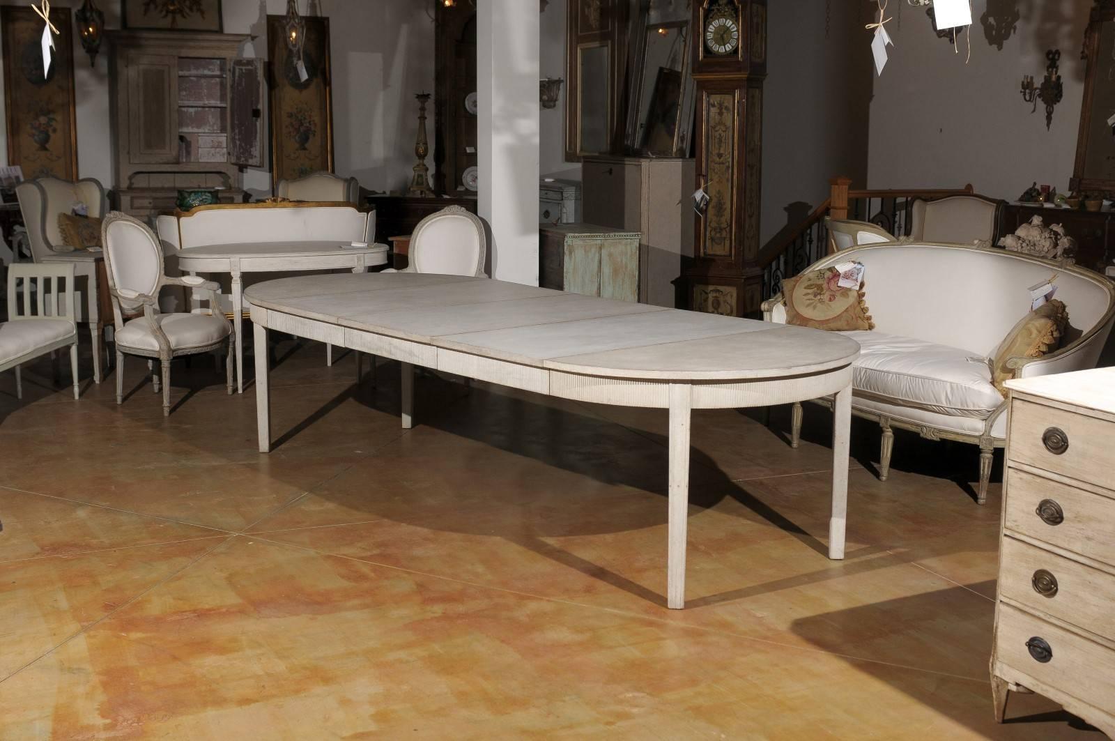 19th Century Swedish Gustavian Style Extension Dining Room Table with Three Leaves and Apron