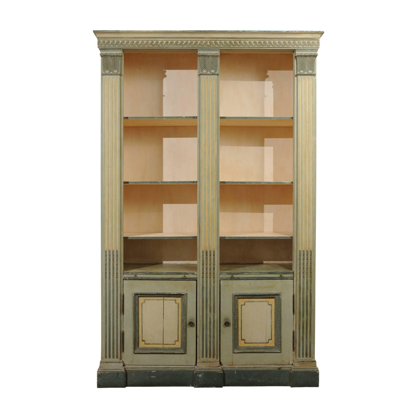 French Maison Jansen Louis XVI Style Painted Bookcase with Lotiform Pilasters