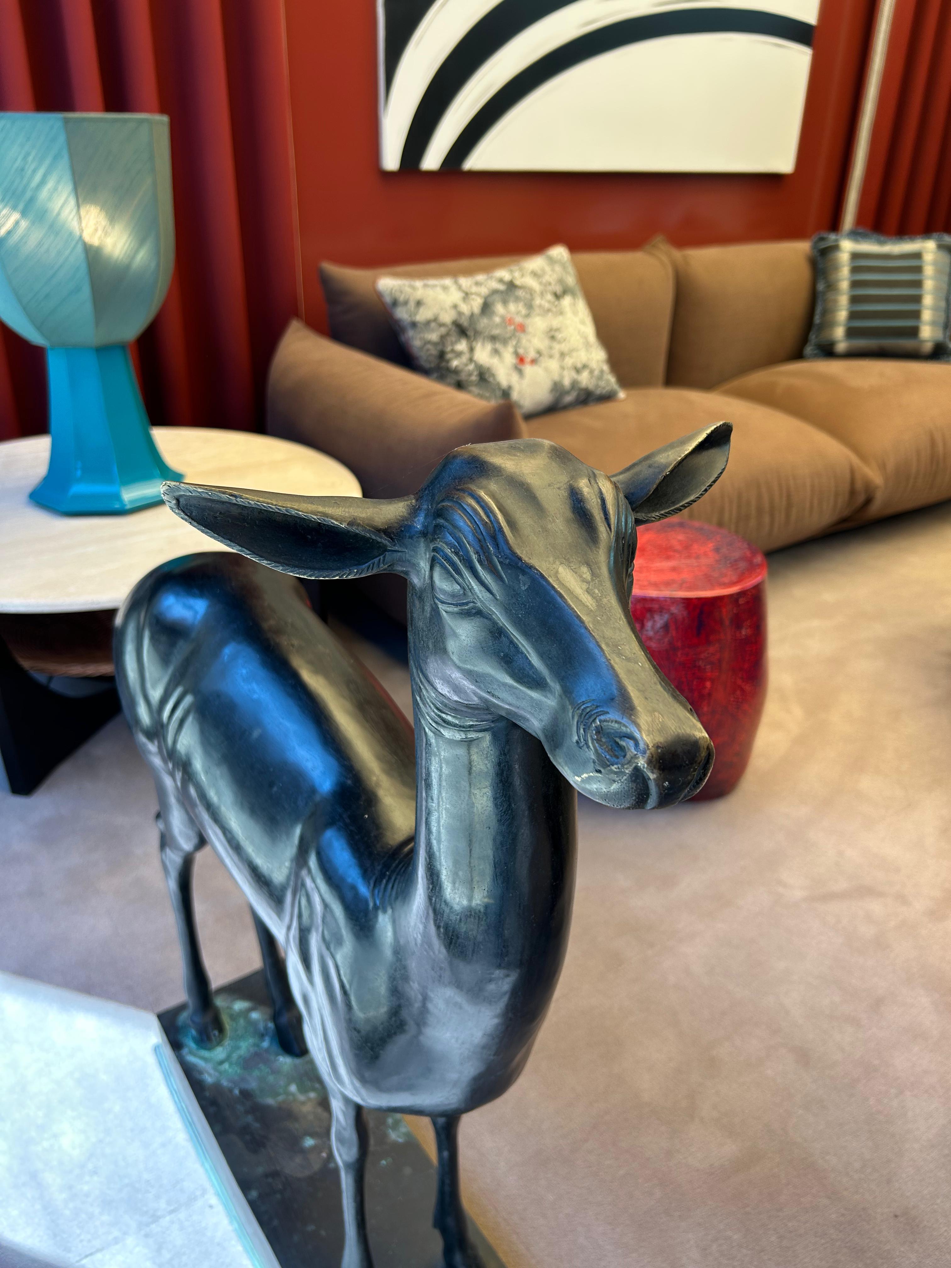 Patinated Cast Bronze Deer Statue For Sale 3