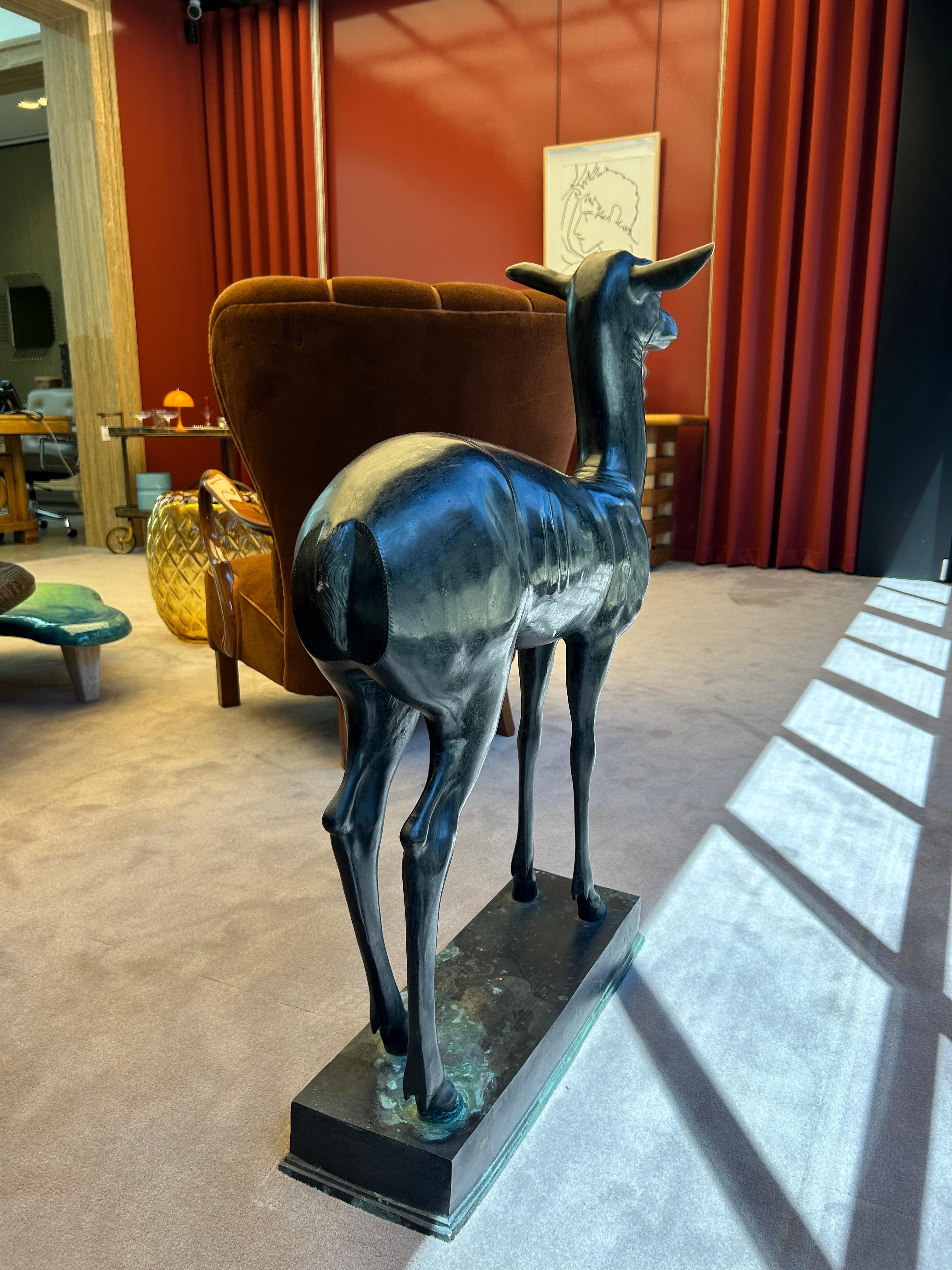 20th Century Patinated Cast Bronze Deer Statue For Sale