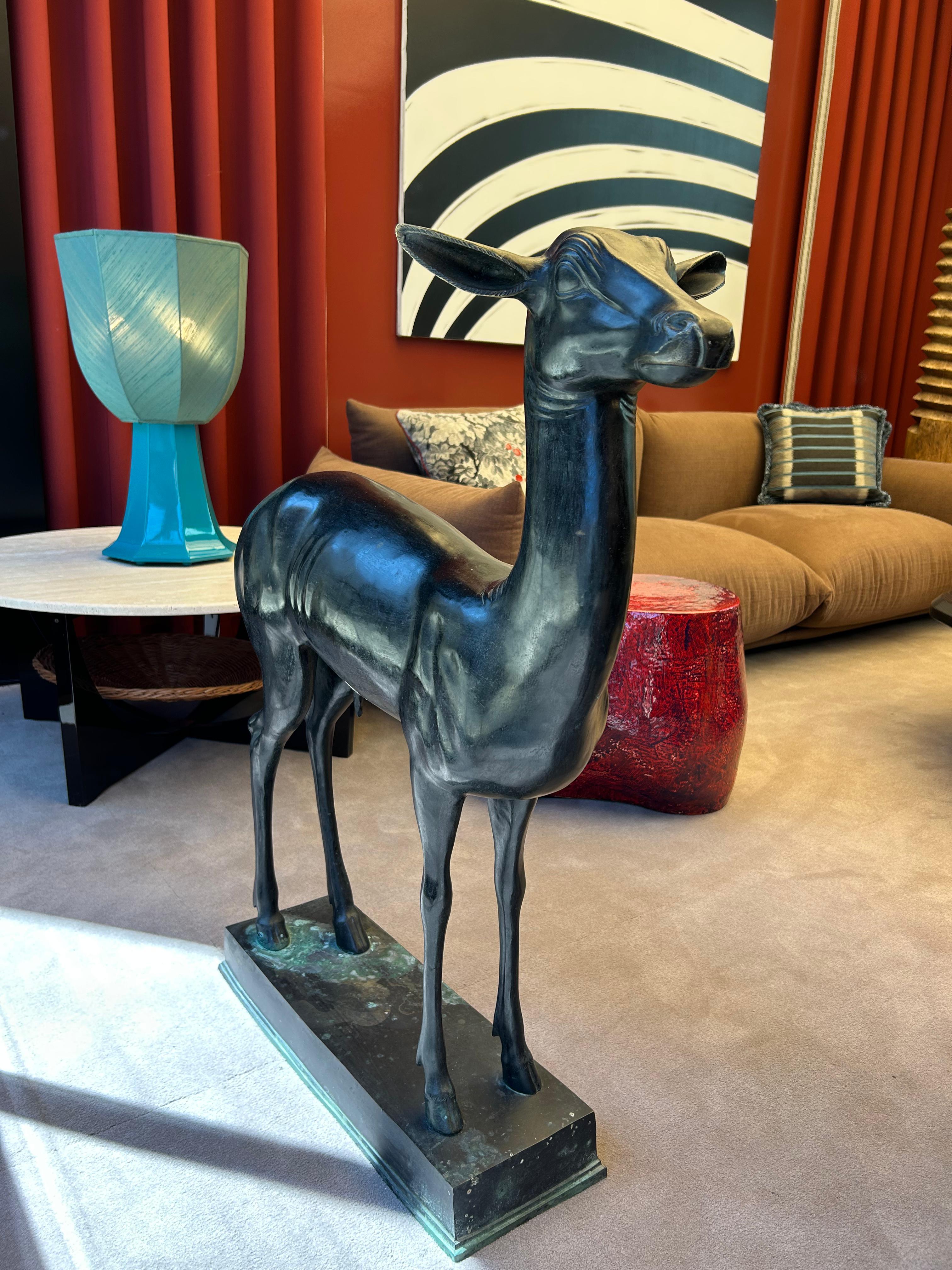 Patinated Cast Bronze Deer Statue For Sale 1