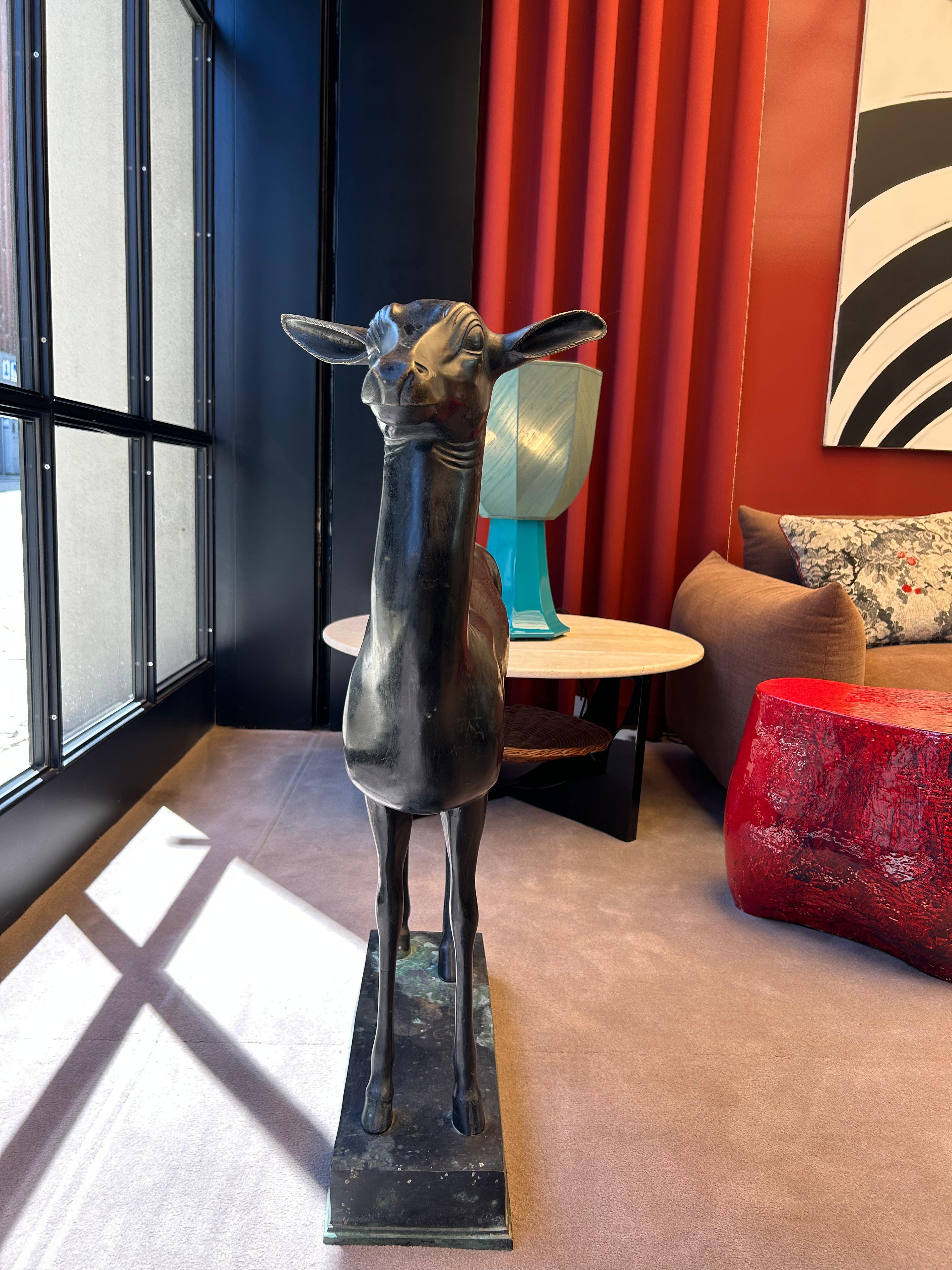 Patinated Cast Bronze Deer Statue For Sale 4