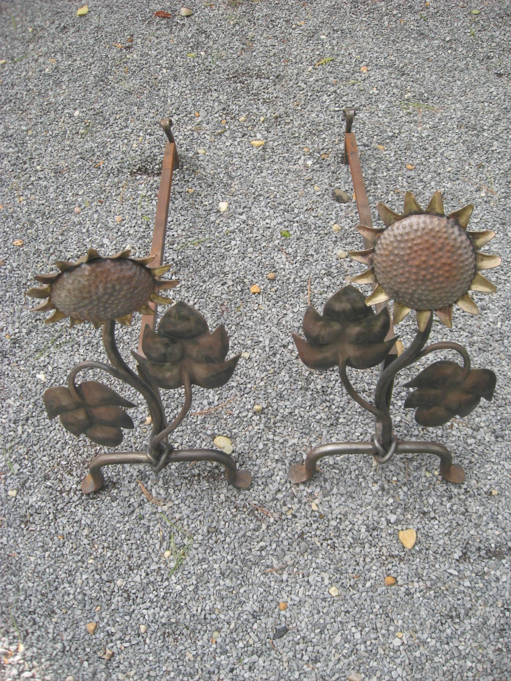 20th Century Sun Flower Hand-Forged Fireplace Set by Patrice Humbert