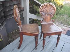Pair of 19th Century English Oak Shell Back Hall Chairs