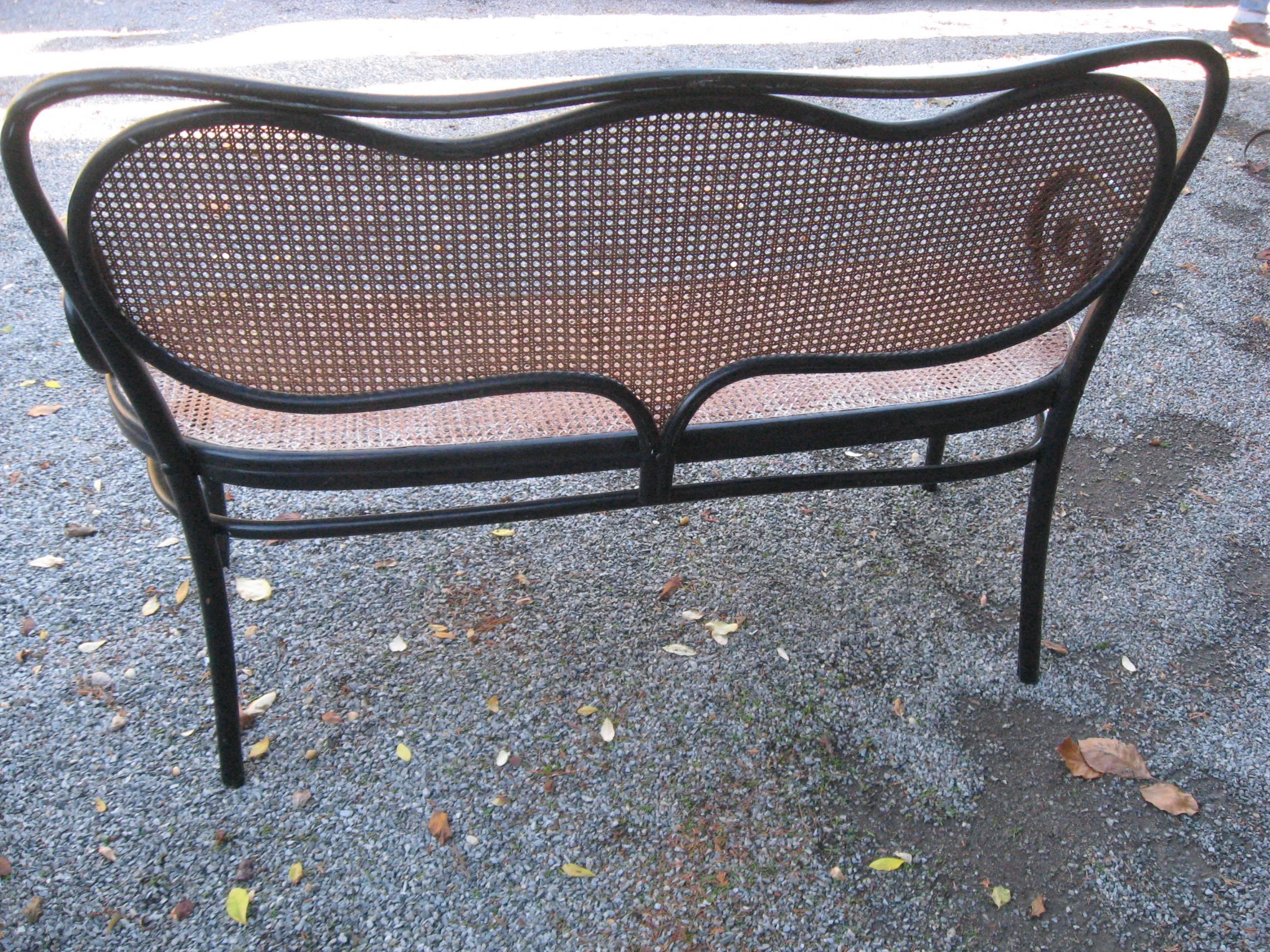 19th century Thonet signed ebonized cane bench 57