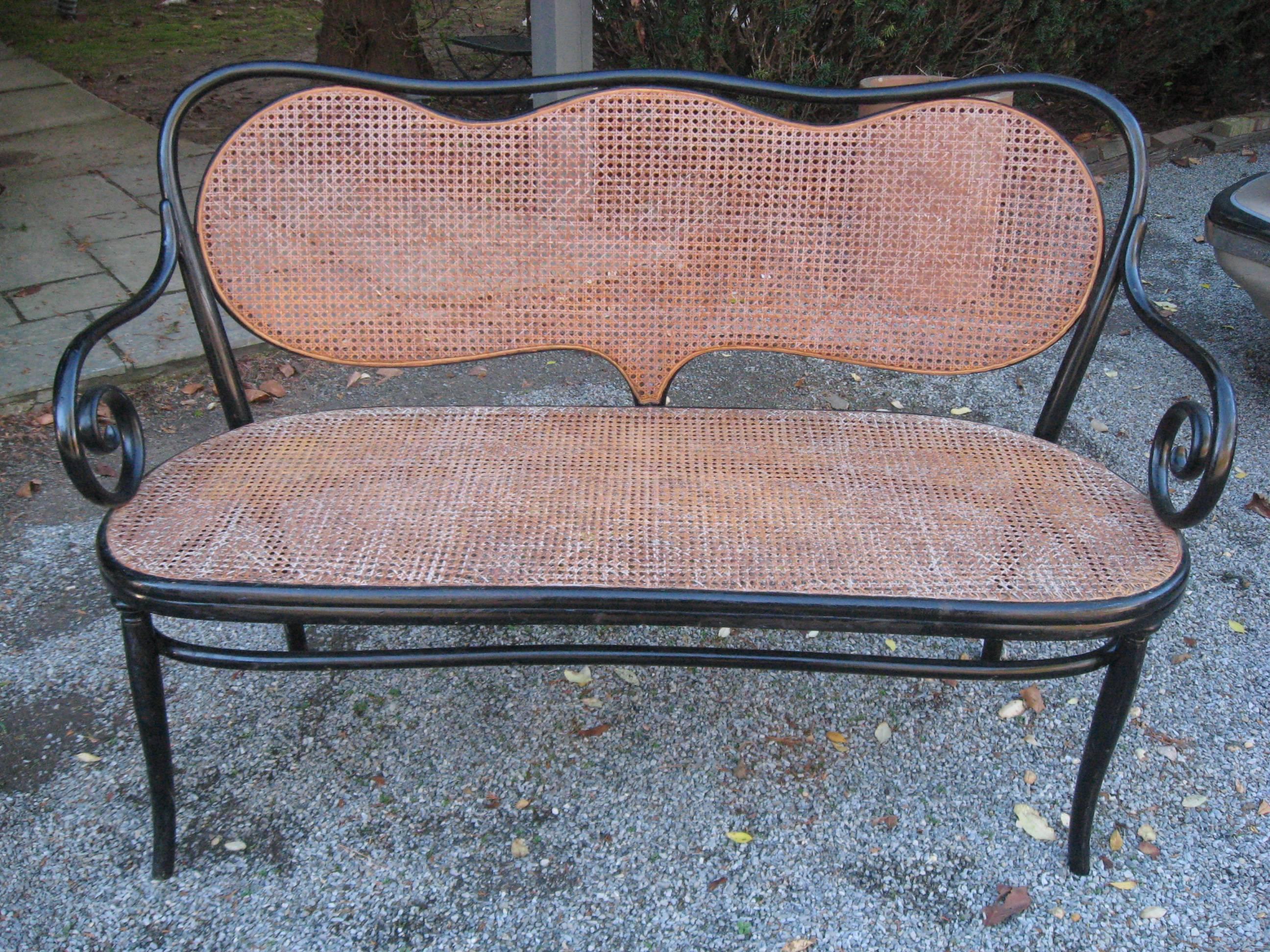 Thonet Wien 19th Century Ebonized Bench In Good Condition In Water Mill, NY
