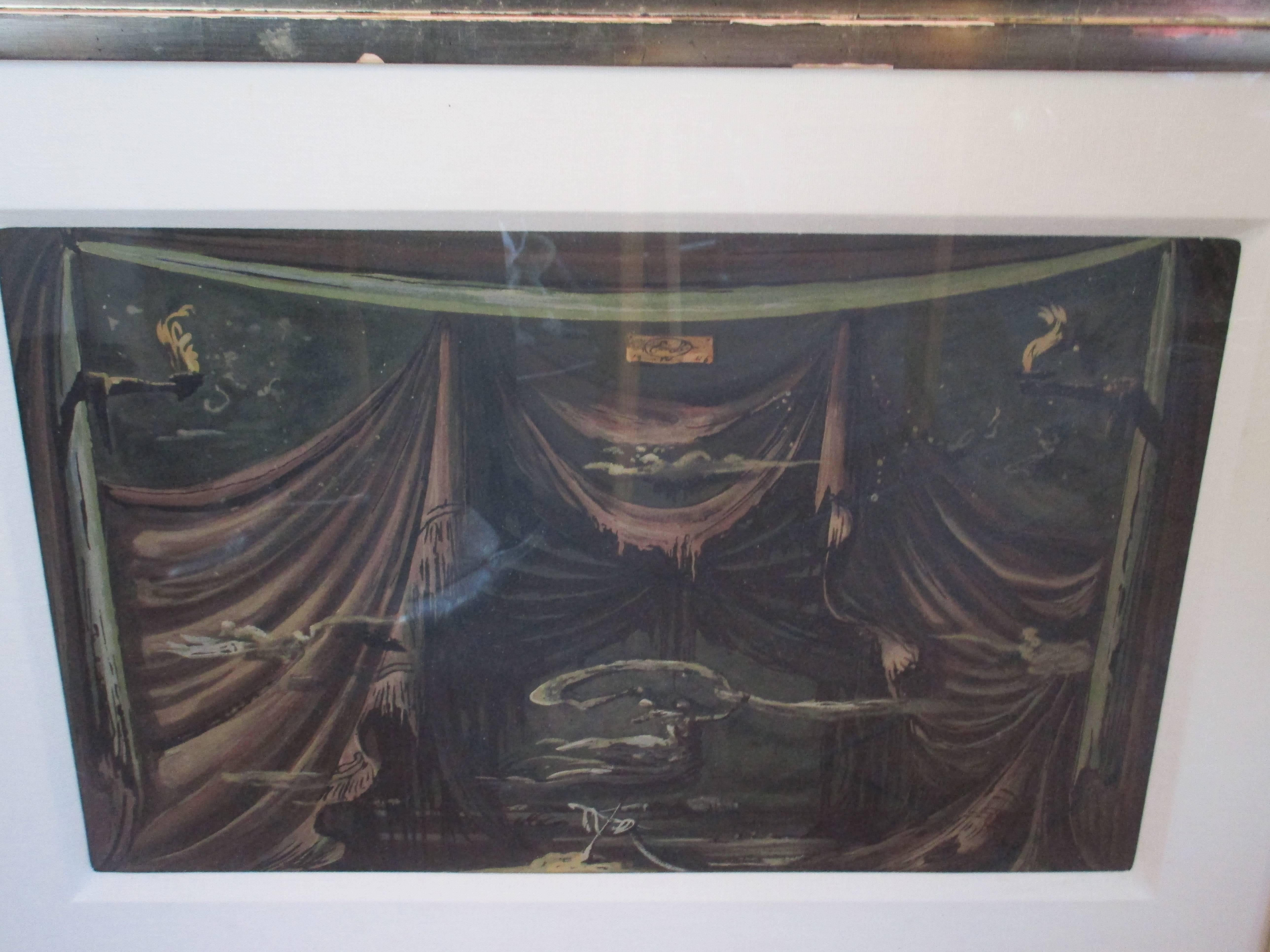 1946 watercolor by Eugene Berman for Stage/Opera Design in a custom silver gilt frame under Glass..Signed and dated on top
unframed image size 12.5 x 19.