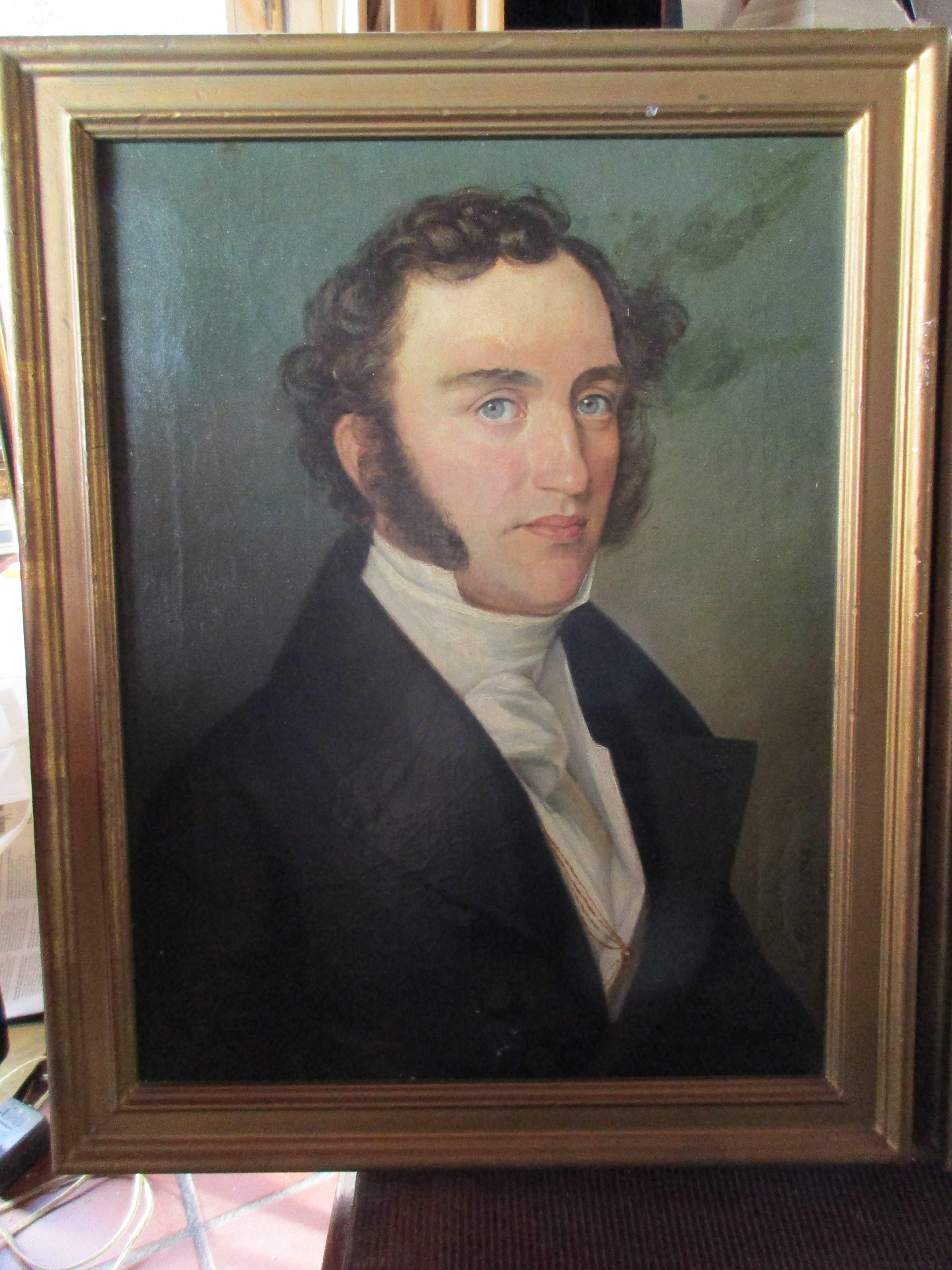 Hand-Painted 19th Century Pair of Portraits Signed For Sale