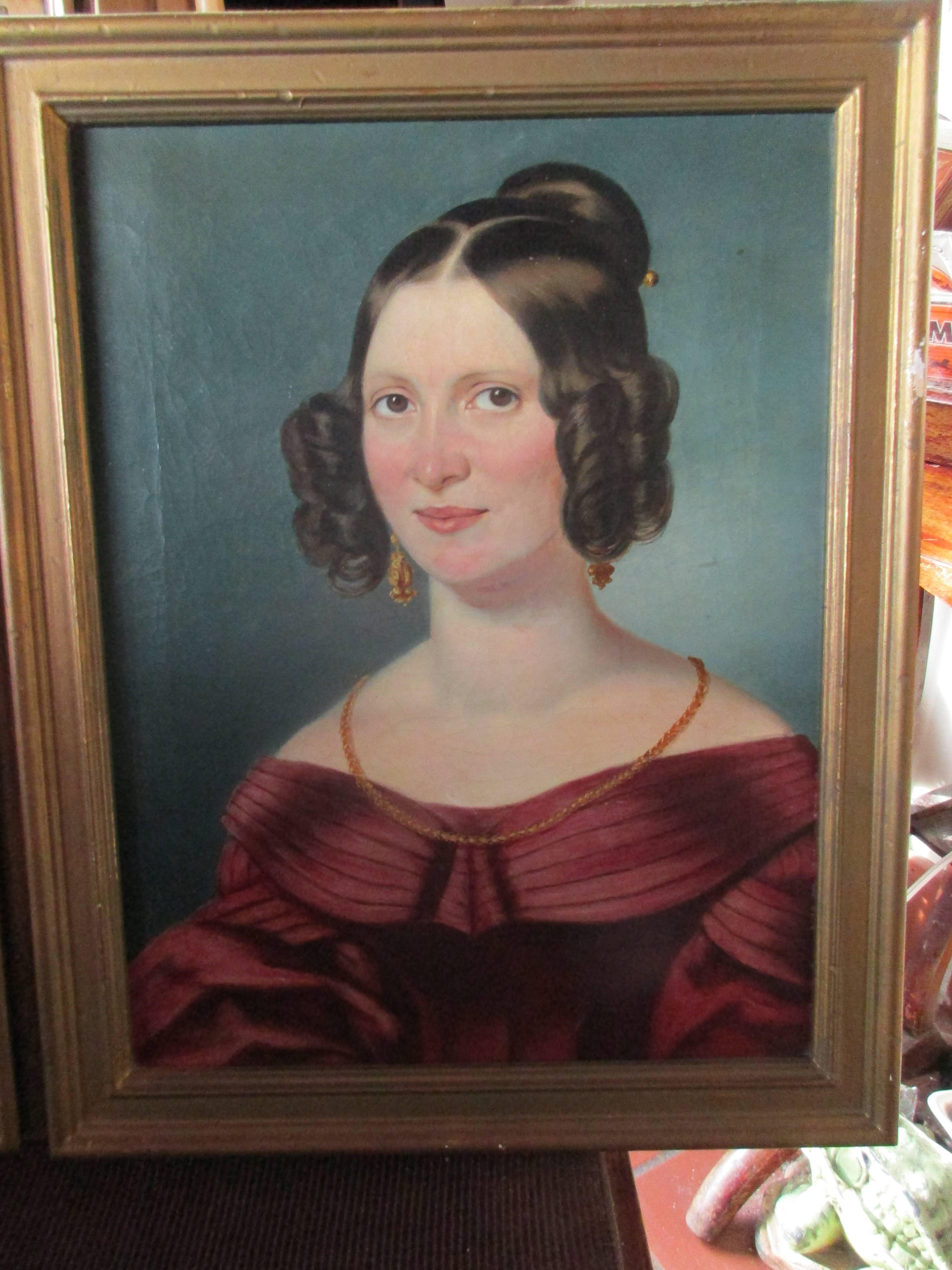 Paire de portraits signés du 19ème siècle Bon état - En vente à Water Mill, NY