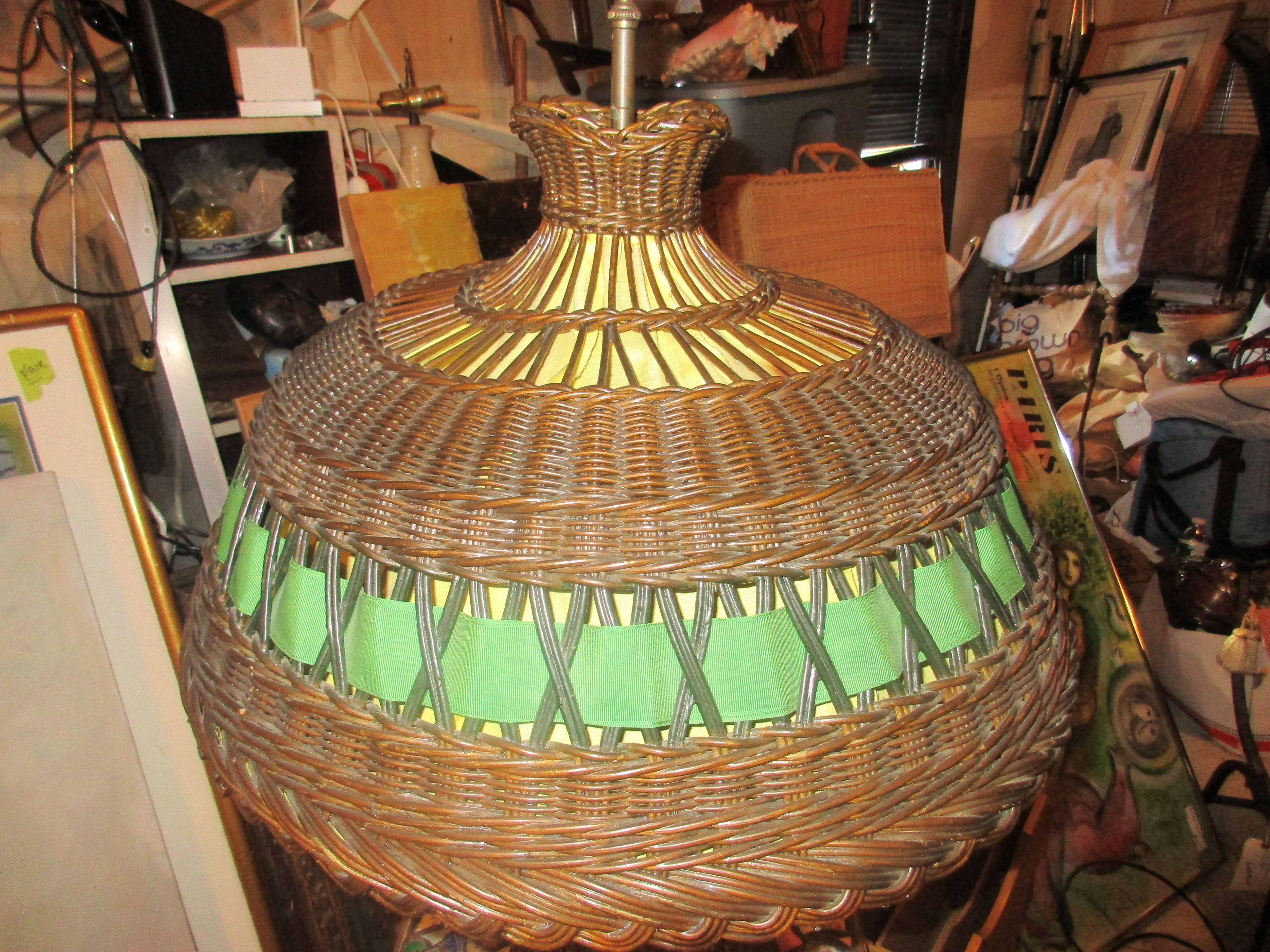 19th century natural wicker table lamp. Newly wired. Shade relined.
From a Hampton Estate.