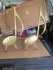 Pair of Brass and Cast-Iron Musical Note Andirons