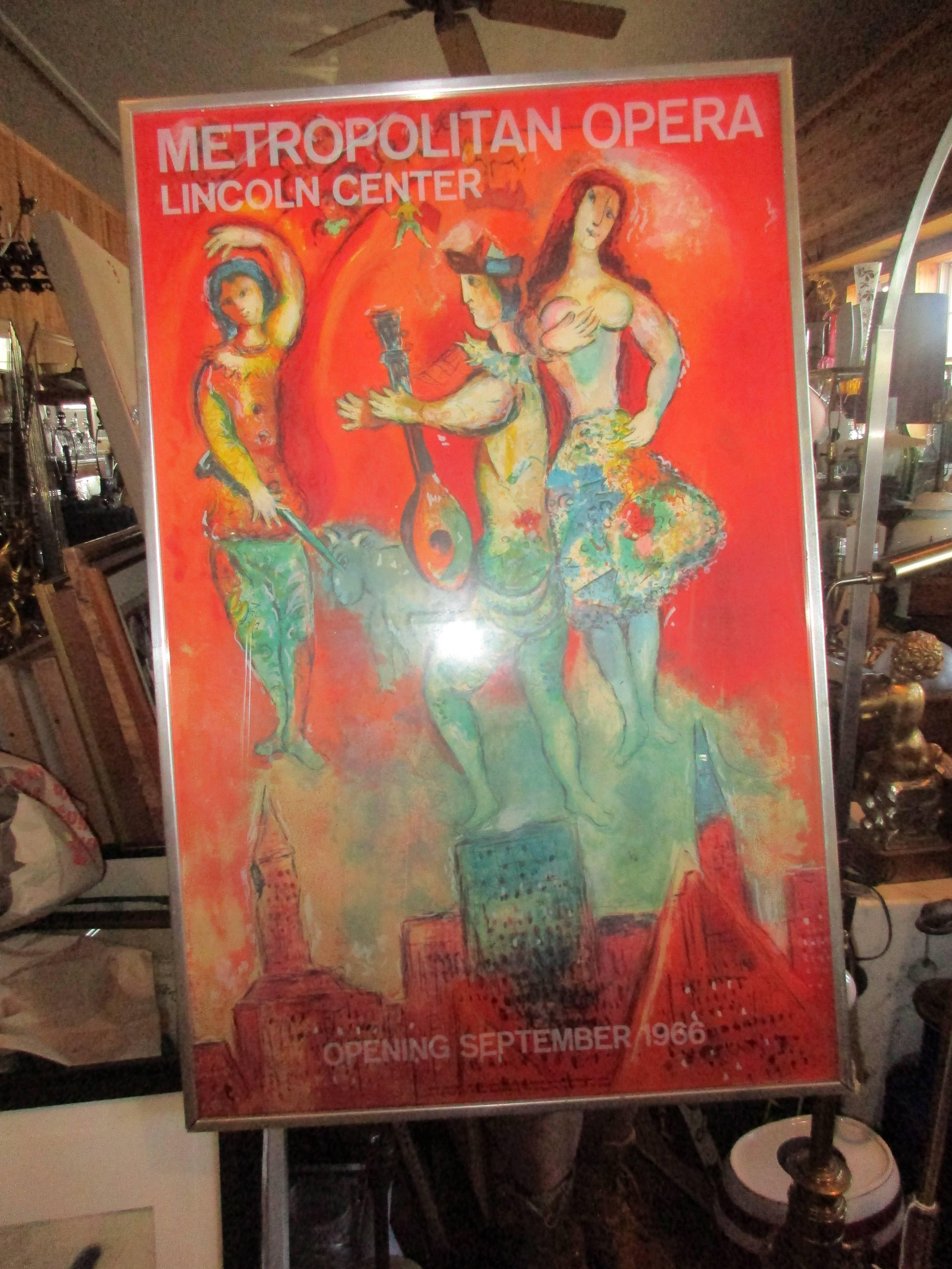 1966 original lithograph by Marc Chagall commissioned by the Metropolitan
Opera for their production of Carmen
An edition of 3000 printed by Mourlot, Paris
Original frame under glass.