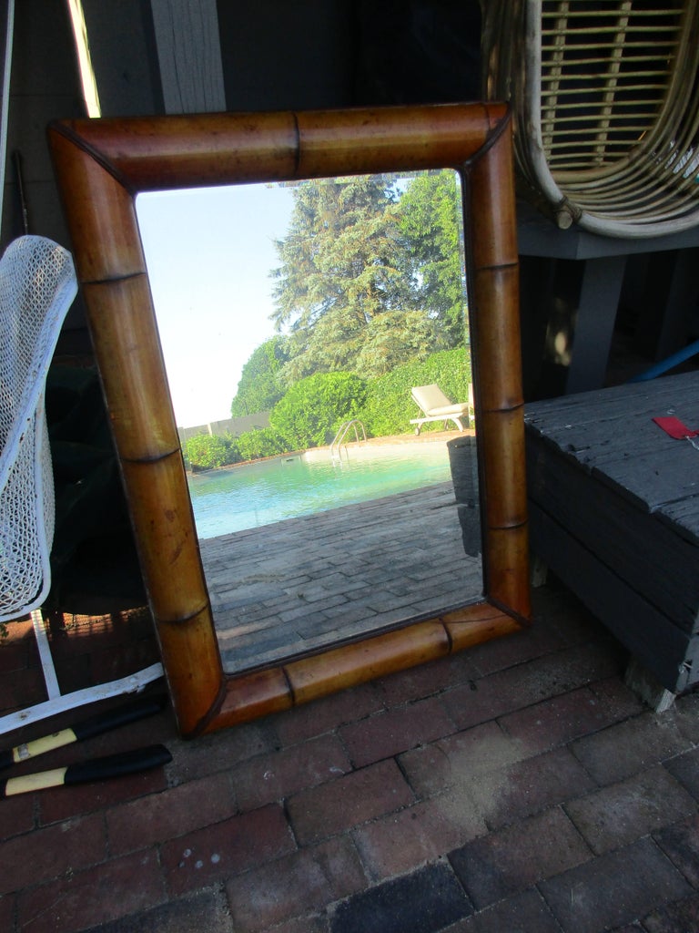 Vintage Bamboo Mirror with Beveled Mirror.. can be used horizontal or vertical