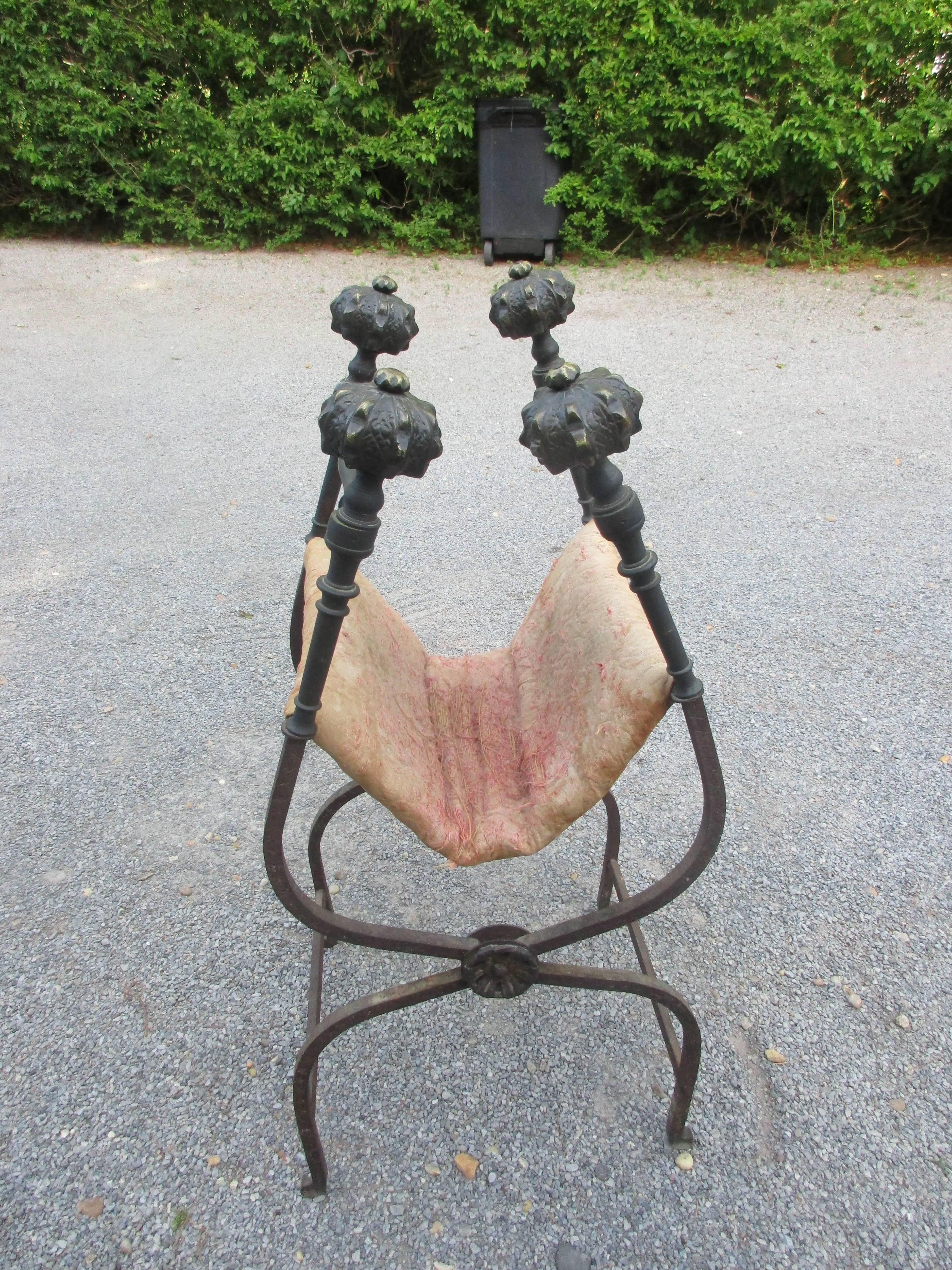Hand-Crafted  Iron and Bronze Italian 19th Century Folding Stool For Sale