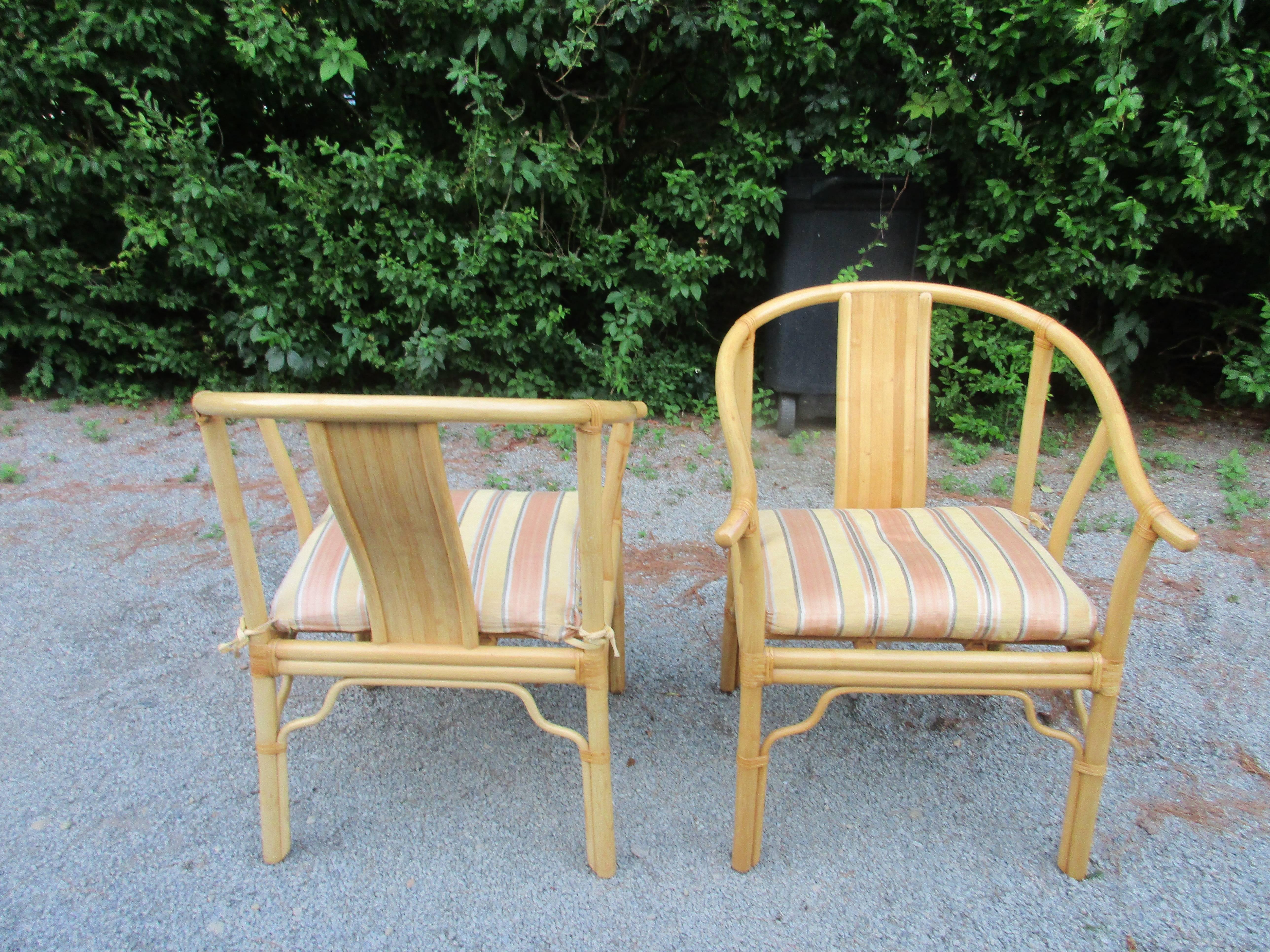 Four Vintage Bamboo Armchairs with Custom Cushions In Good Condition For Sale In Water Mill, NY