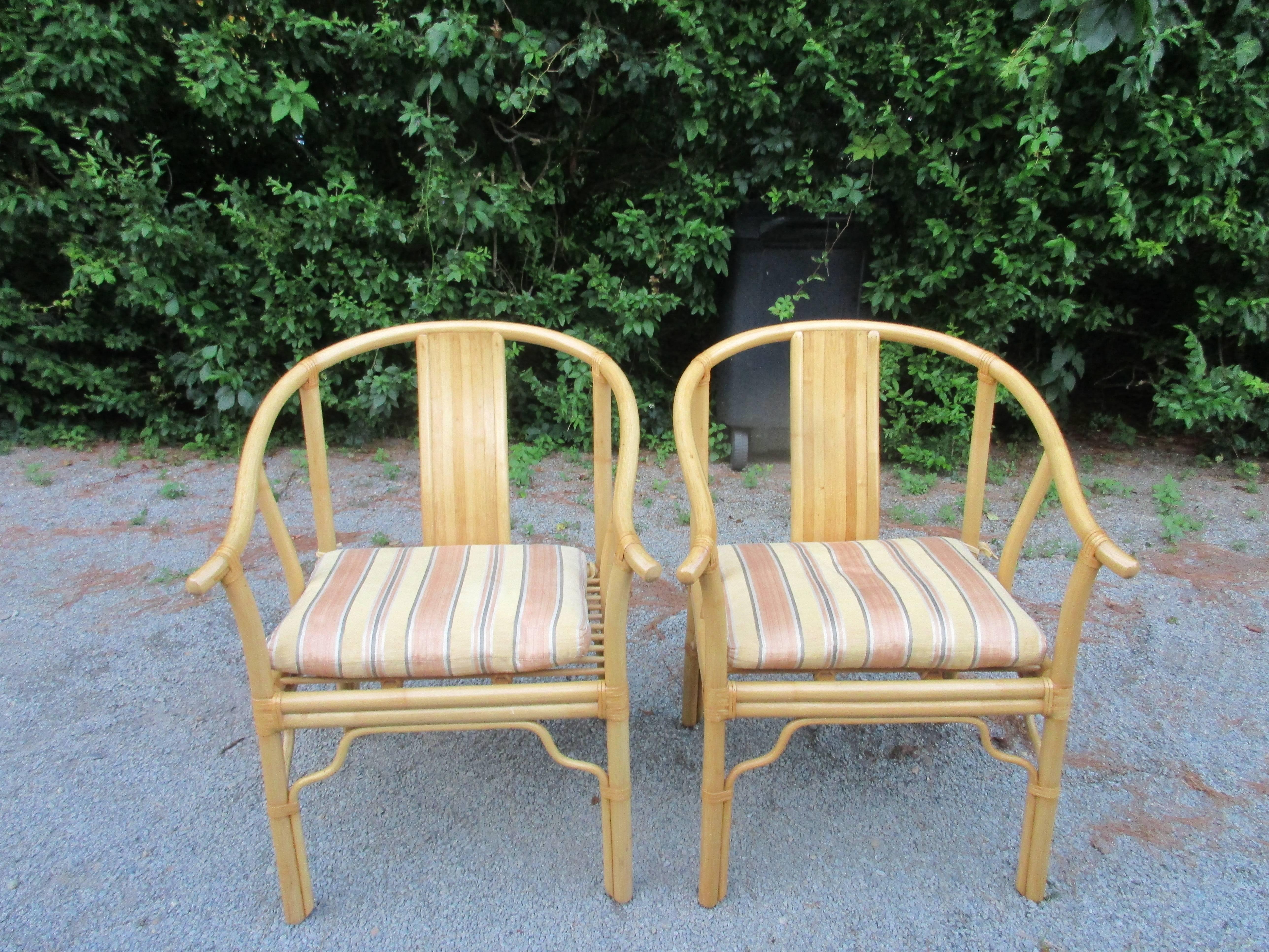 20th Century Four Vintage Bamboo Armchairs with Custom Cushions For Sale