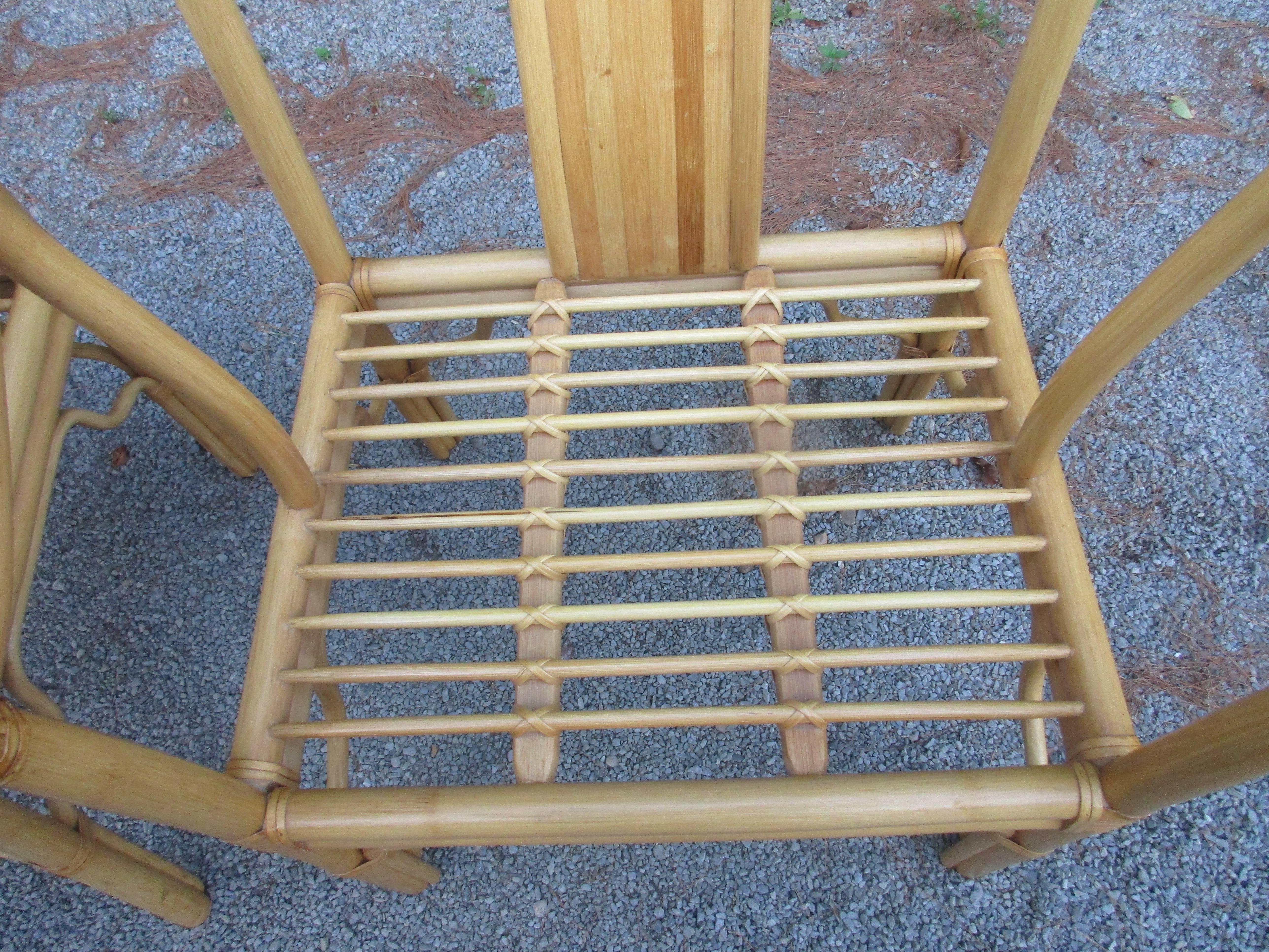 Four Vintage Bamboo Armchairs with Custom Cushions For Sale 1