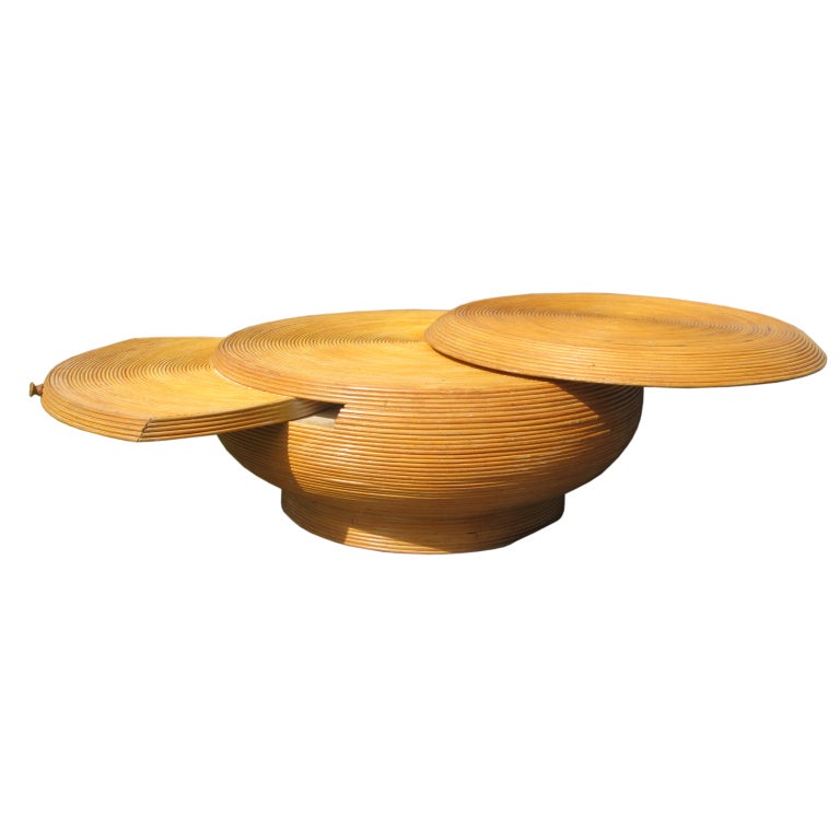 Reed Bamboo Extendable Vintage Coffee Table in the Style of Crespi