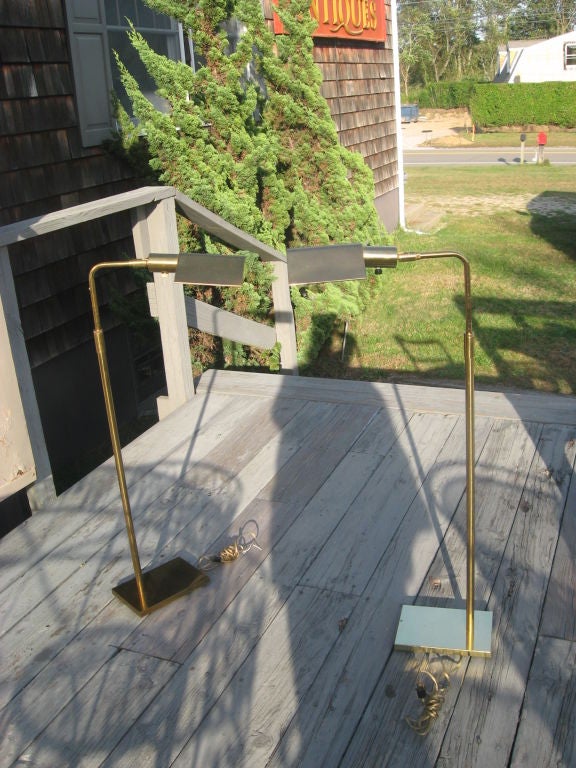 Pair of Standing Brass Adjustable Lamps by Koch & Lowy In Good Condition In Water Mill, NY