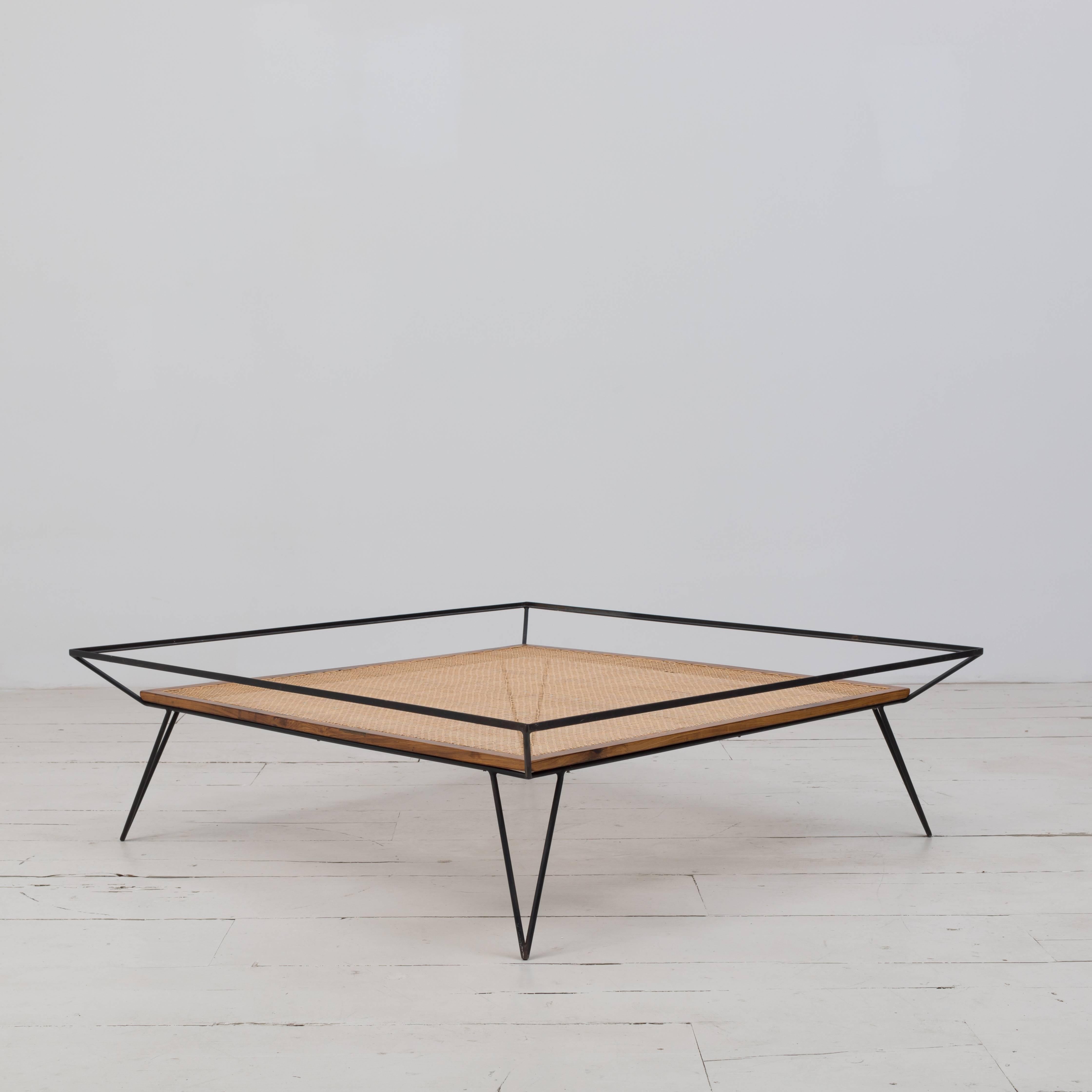 Mid-Century Modern Vintage 1950s Cane and Metal Coffee Table by Martin Eisler and Carlo Hauner For Sale