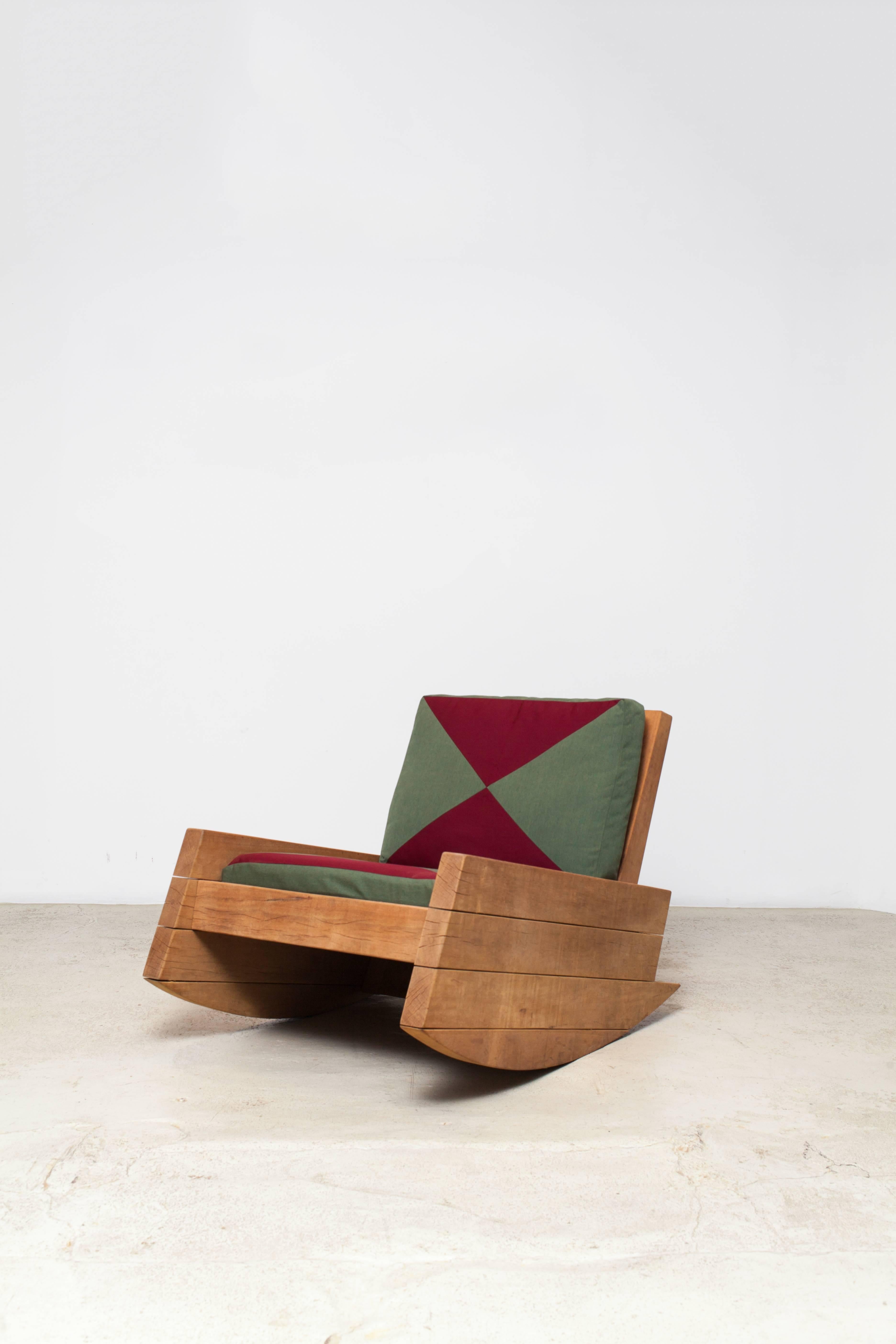 'Asturias' rocking chair by Carlos Motta.
Made of reclaimed Itauba wood.