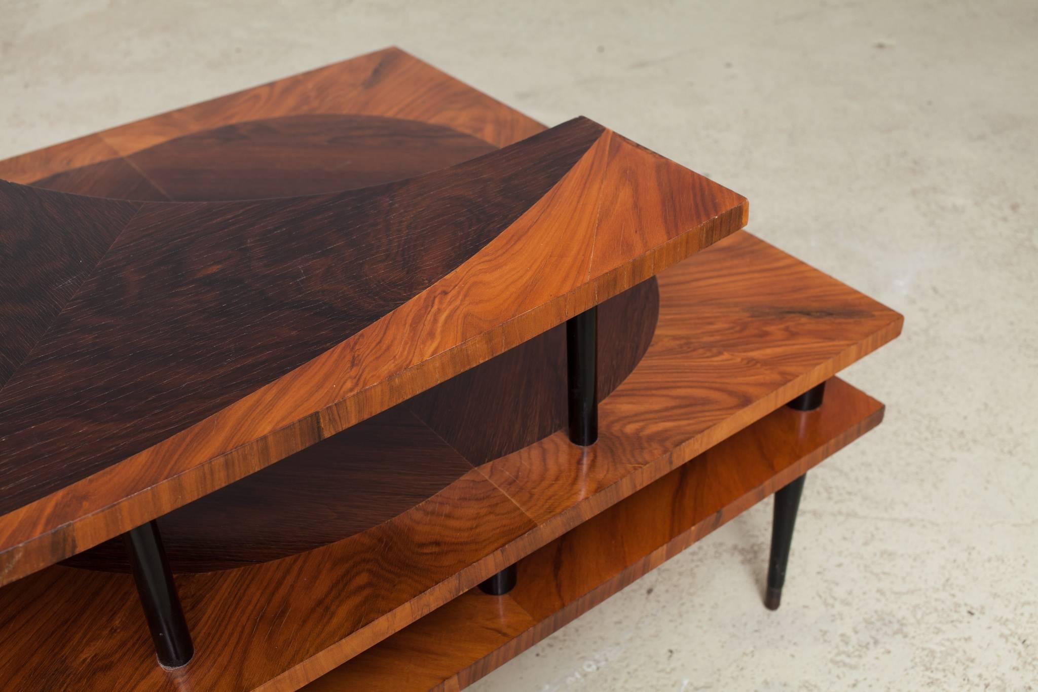 Mid-20th Century Vintage 1960s Three-Tiered Side Table with Marquetry Detail For Sale