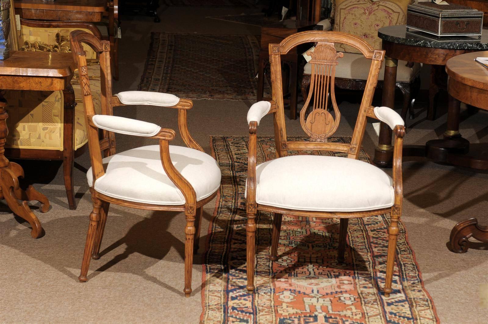 Neoclassical Period Pair of Ashwood Armchairs with Carved Lyre Splat, circa 1790 For Sale 1