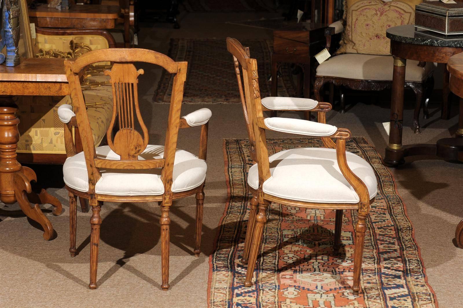 Neoclassical Period Pair of Ashwood Armchairs with Carved Lyre Splat, circa 1790 For Sale 2