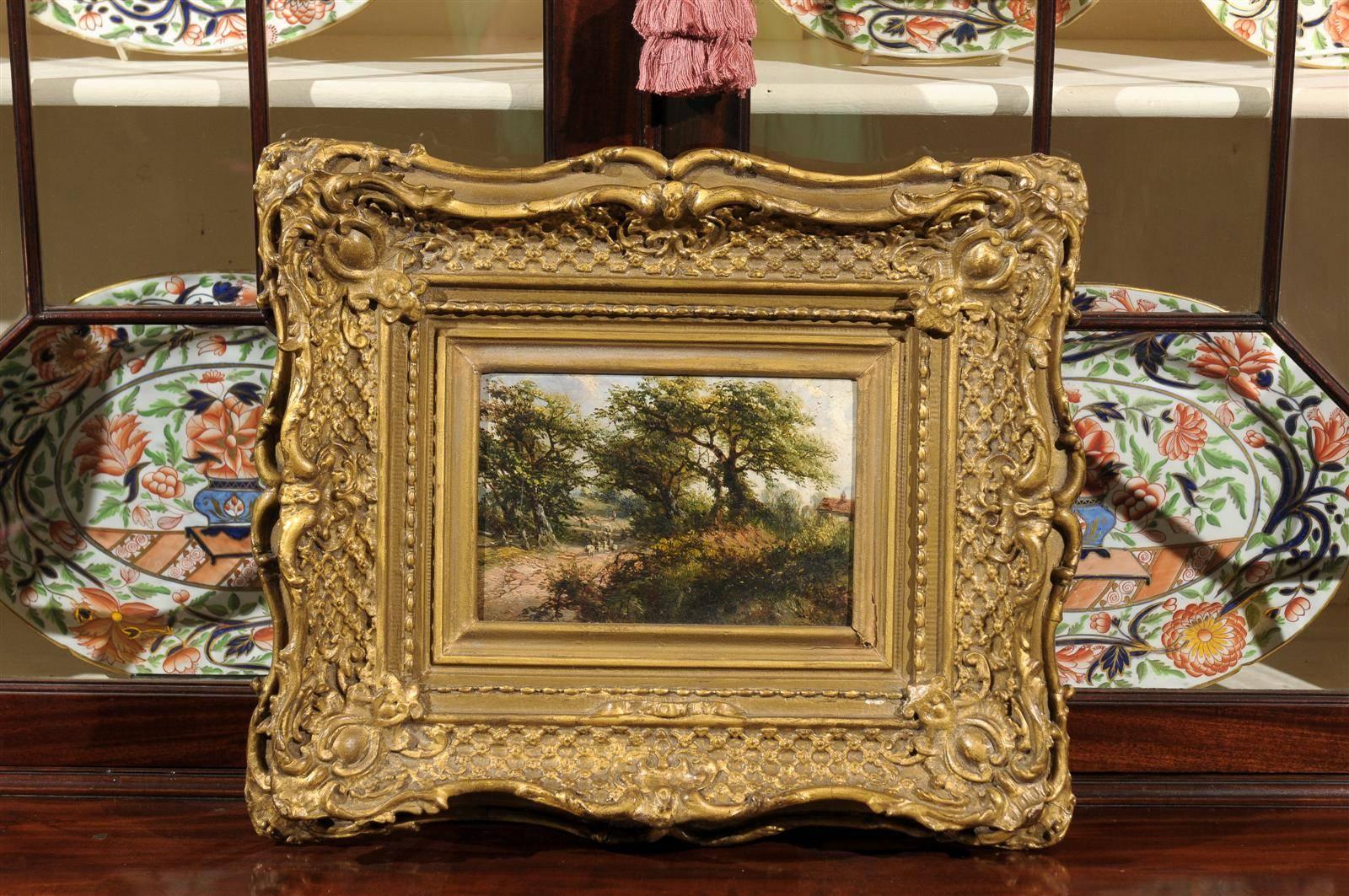 Gilt framed 19th century oil on canvas landscape painting, English.