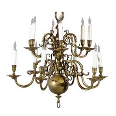 Large Dutch Brass Chandelier with 12 Lights