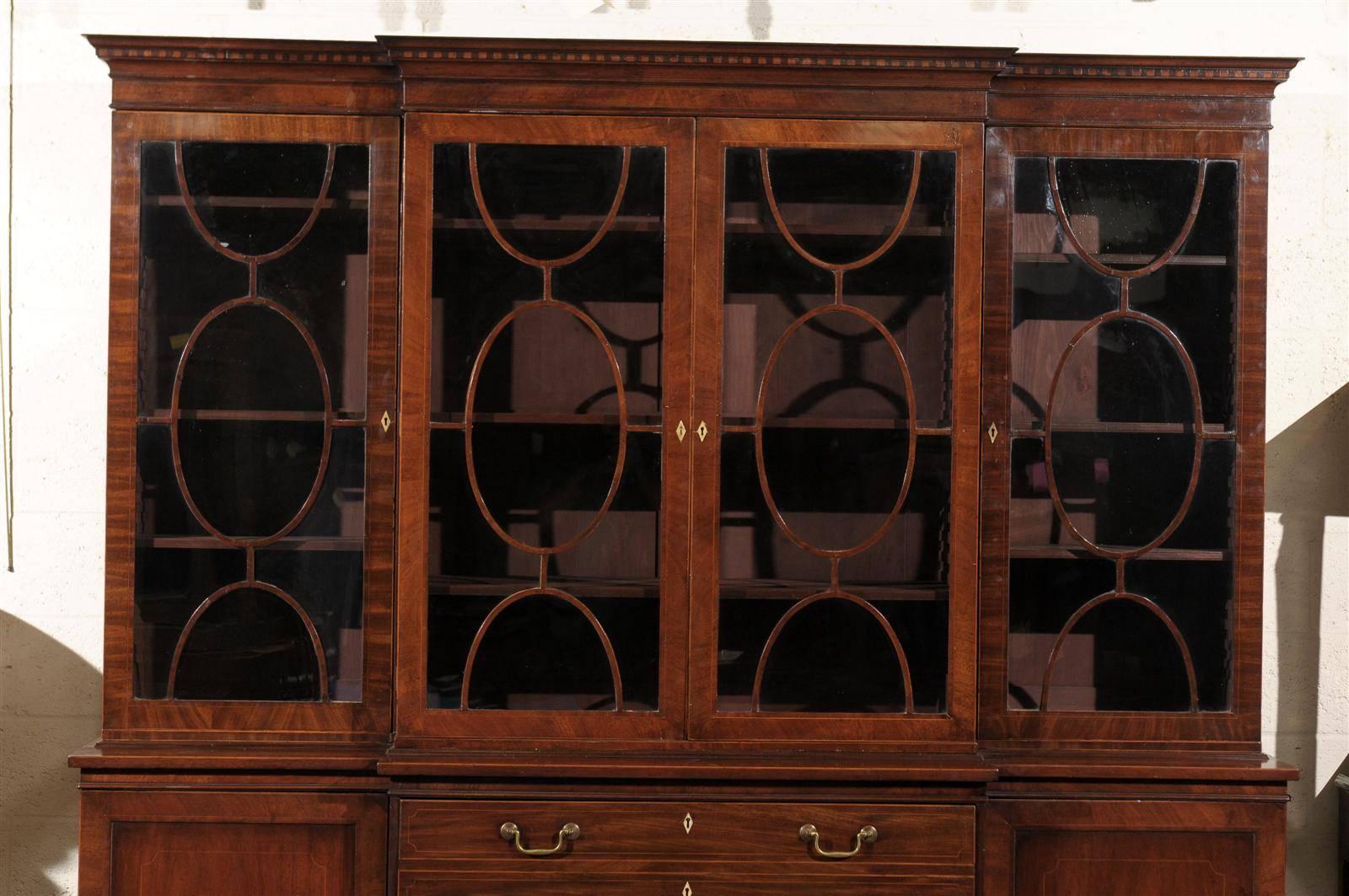19th Century English Mahogany Breakfront Bookcase 3