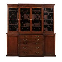 19th Century English Mahogany Breakfront Bookcase