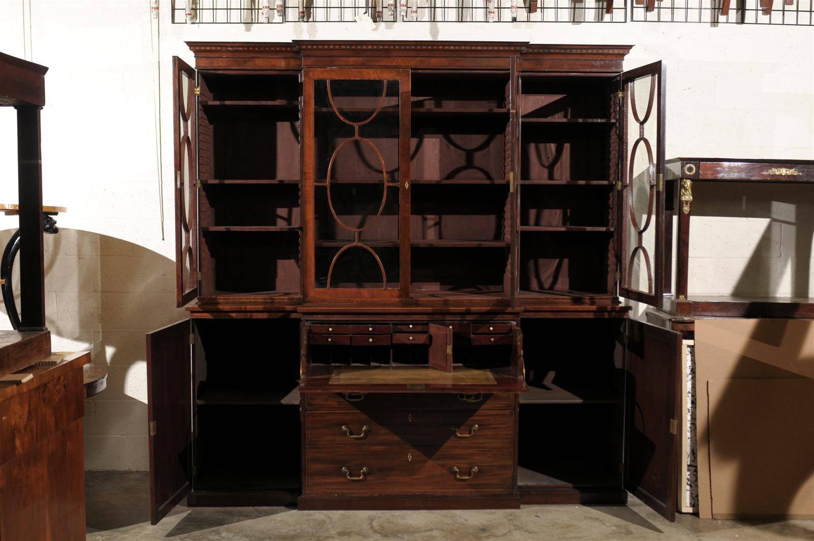 19th Century English Mahogany Breakfront Bookcase 7
