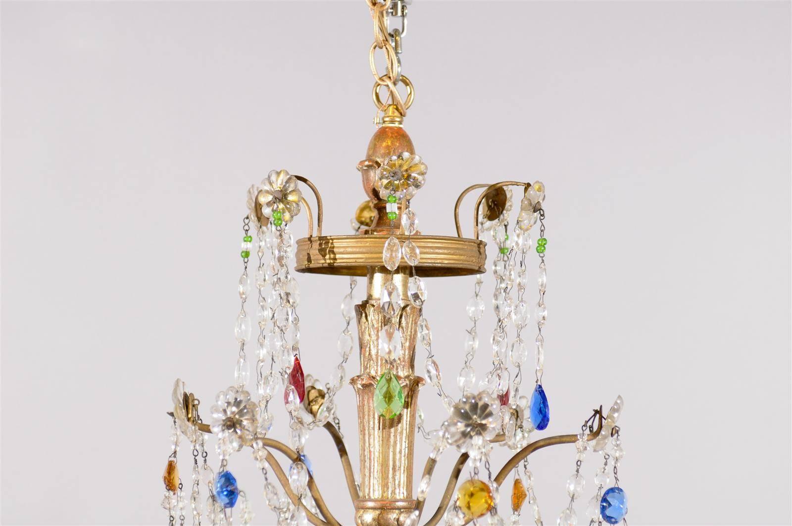 Italian Neoclassical Style Giltwood & Multicolored Crystal Six-Light Chandelier 2