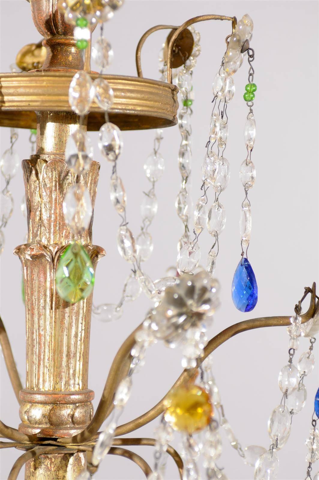 Italian Neoclassical Style Giltwood & Multicolored Crystal Six-Light Chandelier 3