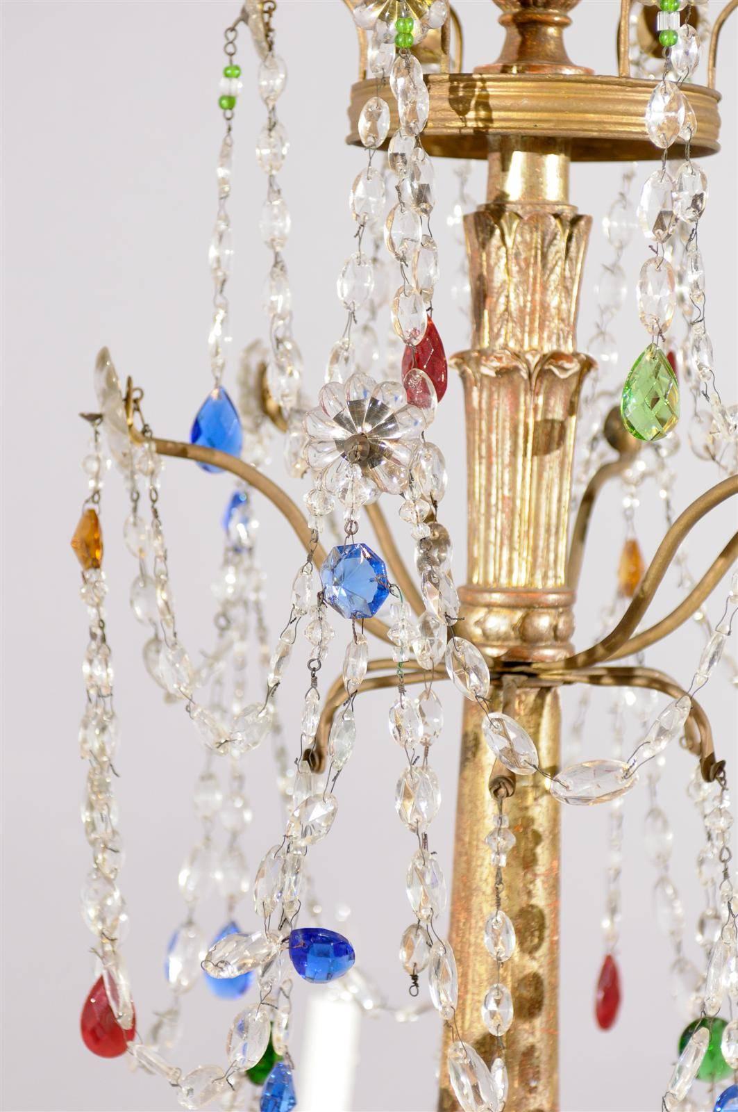 Italian Neoclassical Style Giltwood & Multicolored Crystal Six-Light Chandelier 4