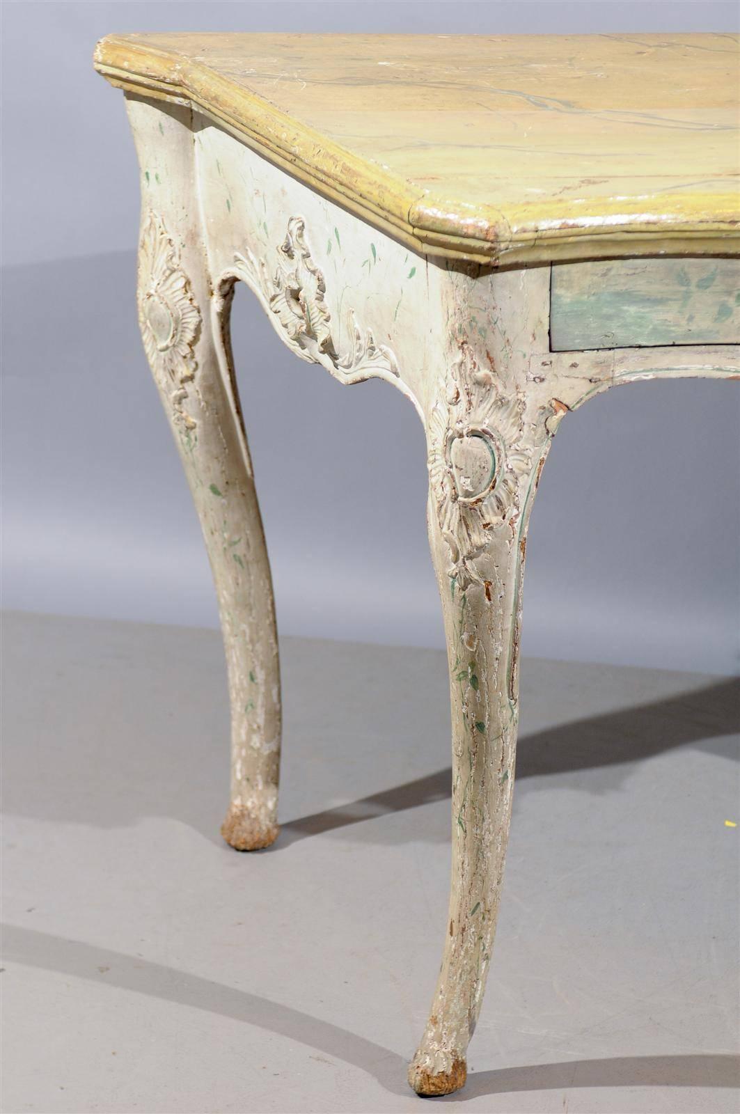 Large 18th Century Italian Rococo Painted Console with Serpentine Shape & Drawer In Good Condition In Atlanta, GA