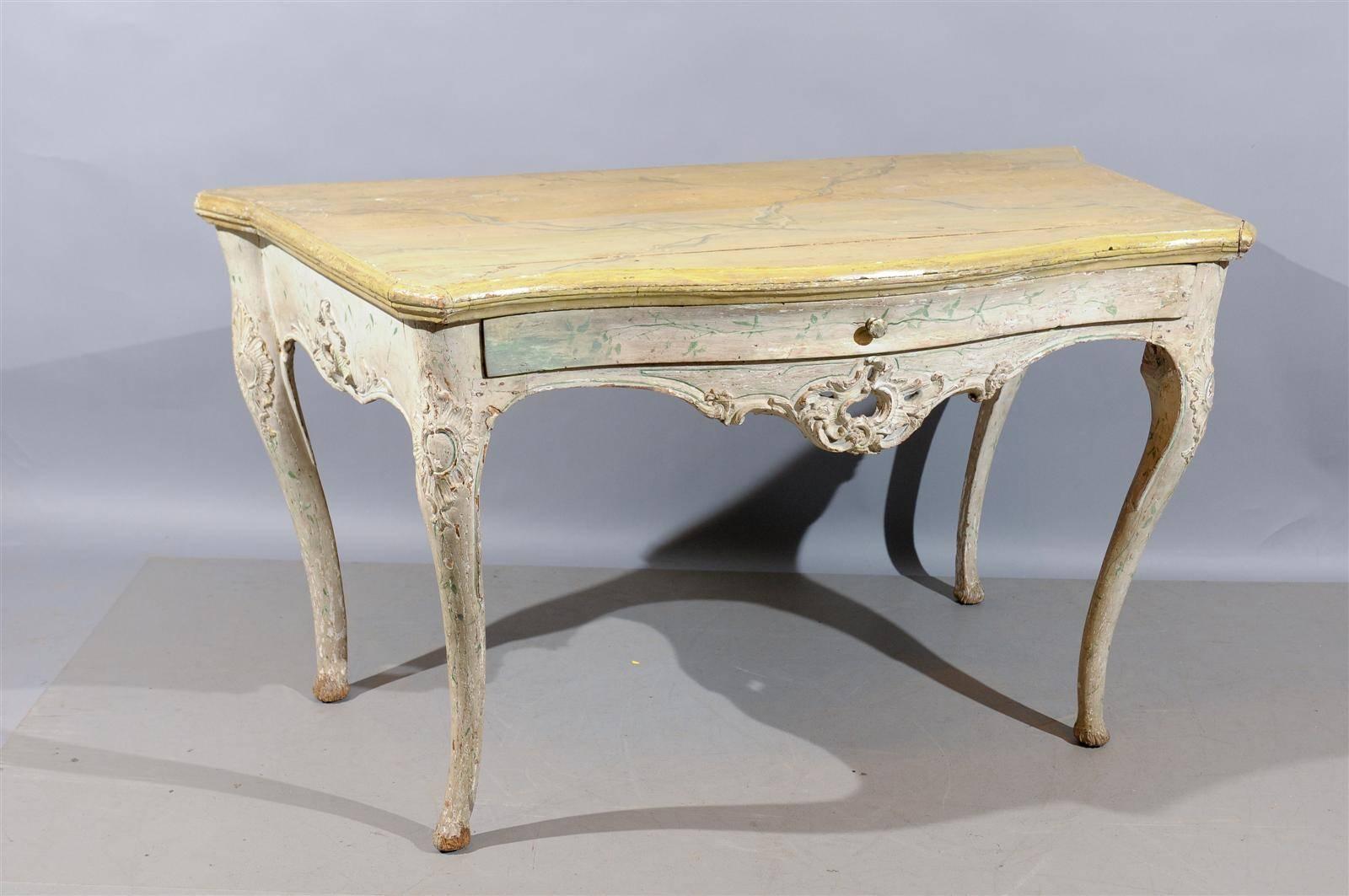 Large 18th Century Italian Rococo Painted Console with Serpentine Shape & Drawer 2