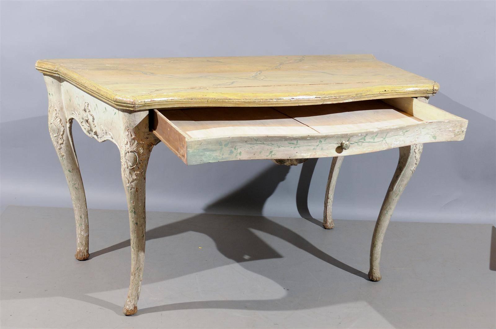Large 18th Century Italian Rococo Painted Console with Serpentine Shape & Drawer 1