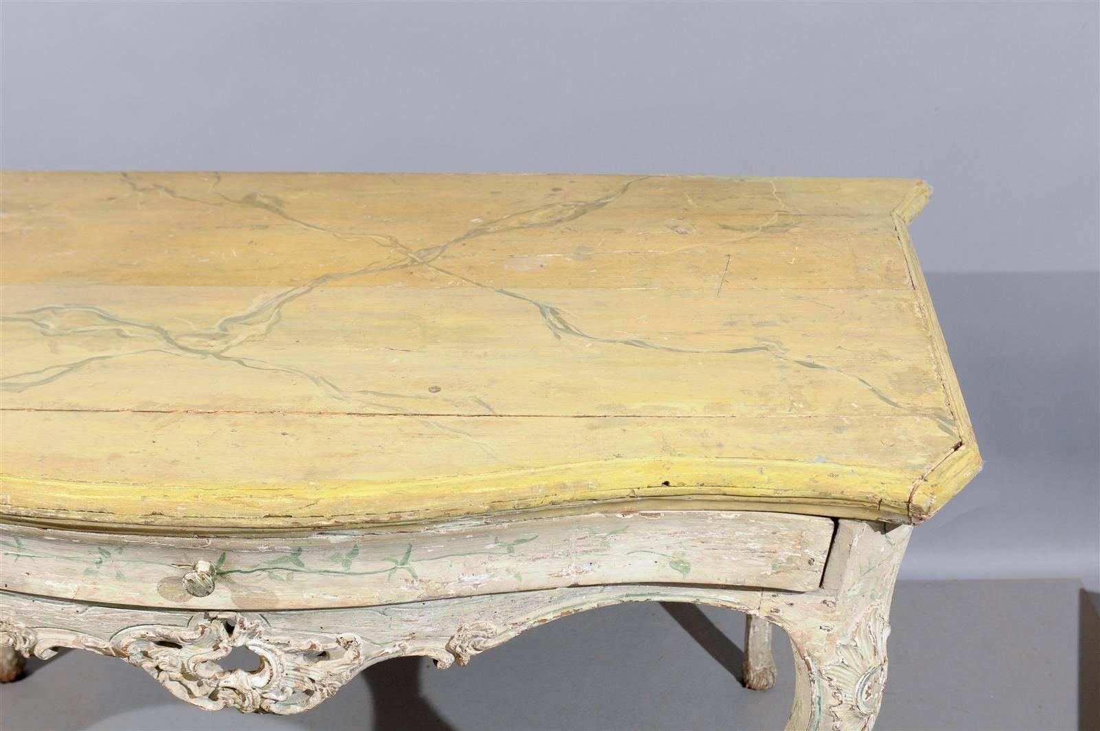 Large 18th Century Italian Rococo Painted Console with Serpentine Shape & Drawer 4