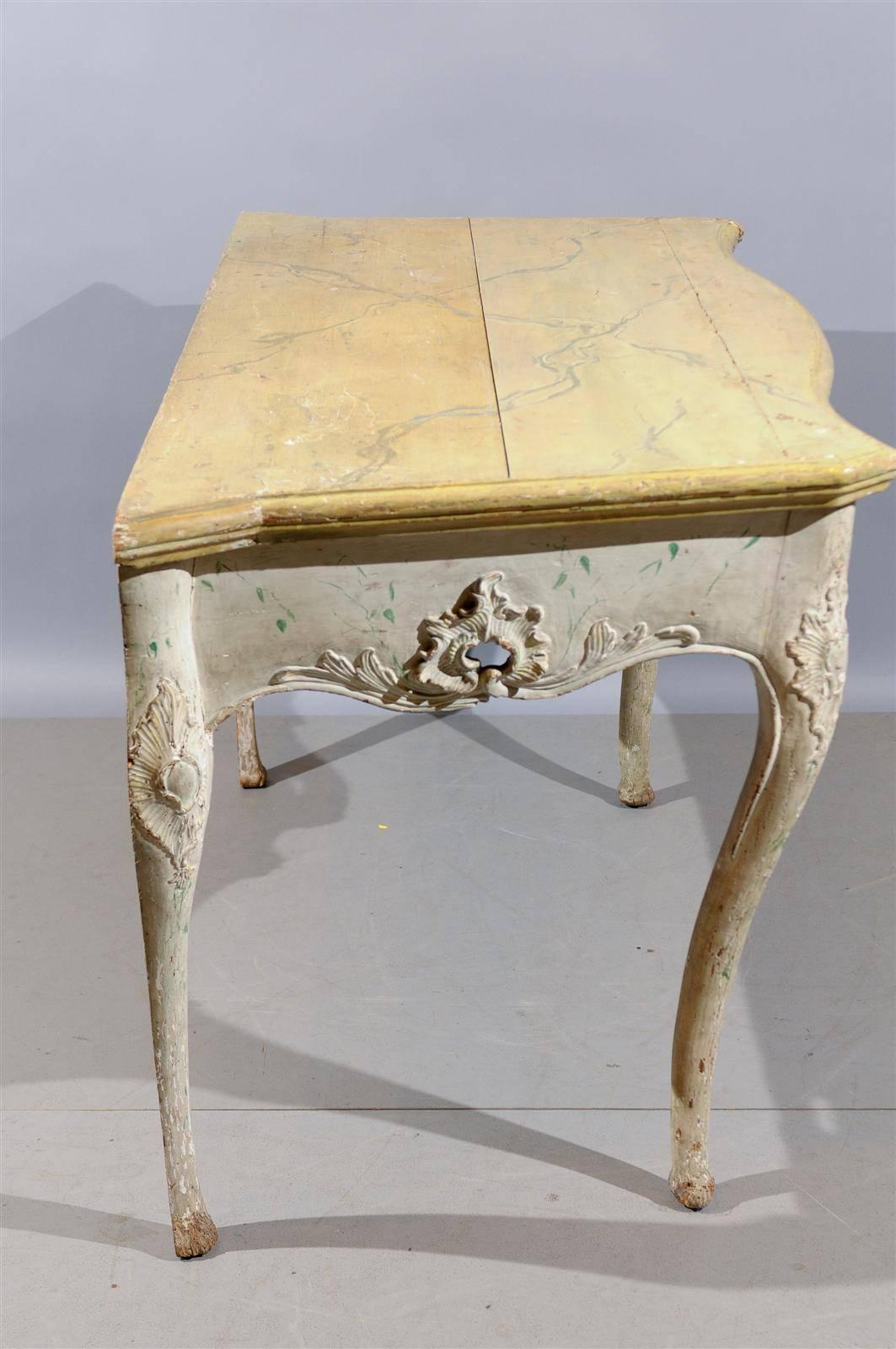 Large 18th Century Italian Rococo Painted Console with Serpentine Shape & Drawer 5