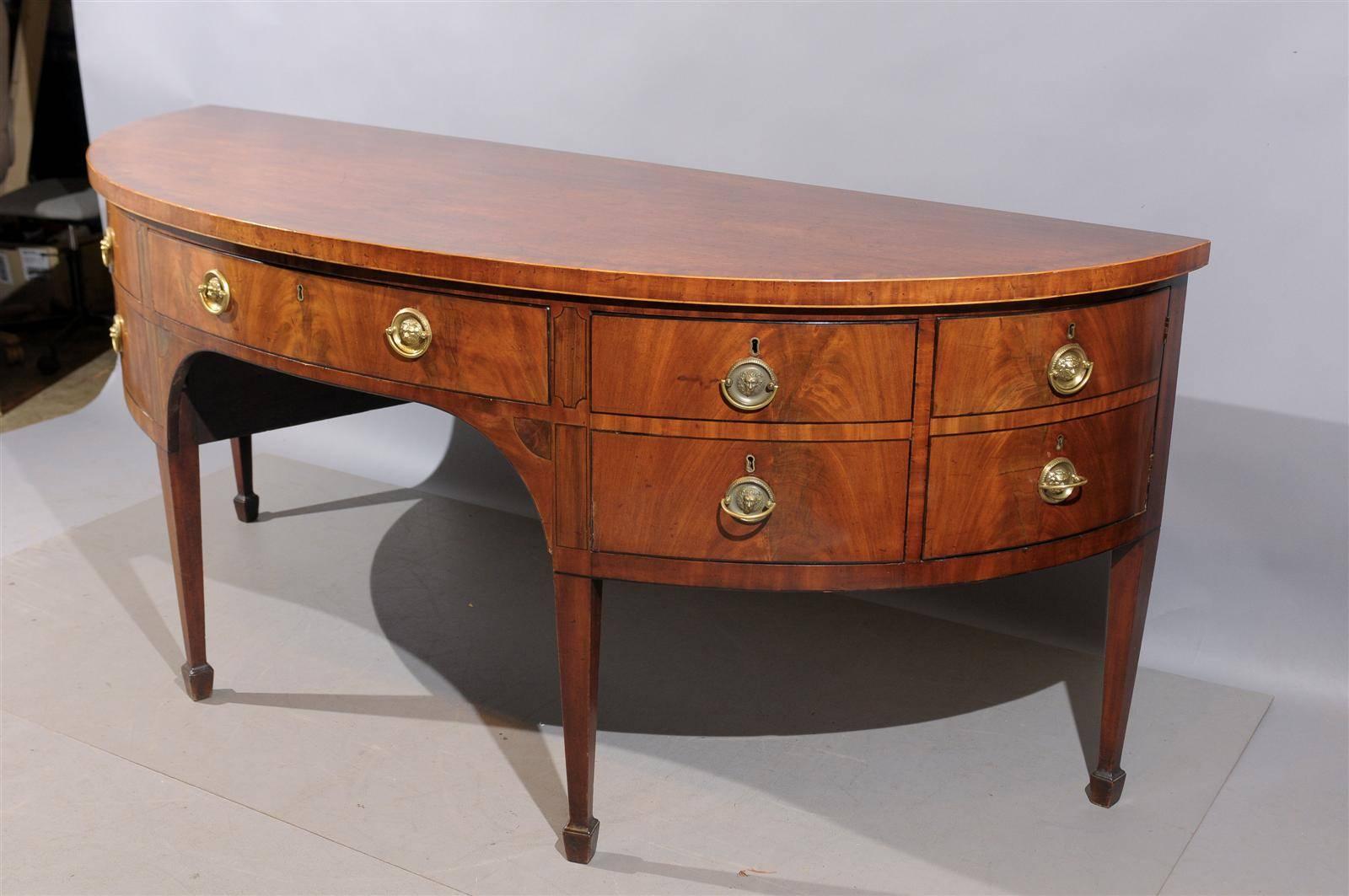 Large Early 19th Century English D-Shaped Mahogany Sideboard with Inlay 1
