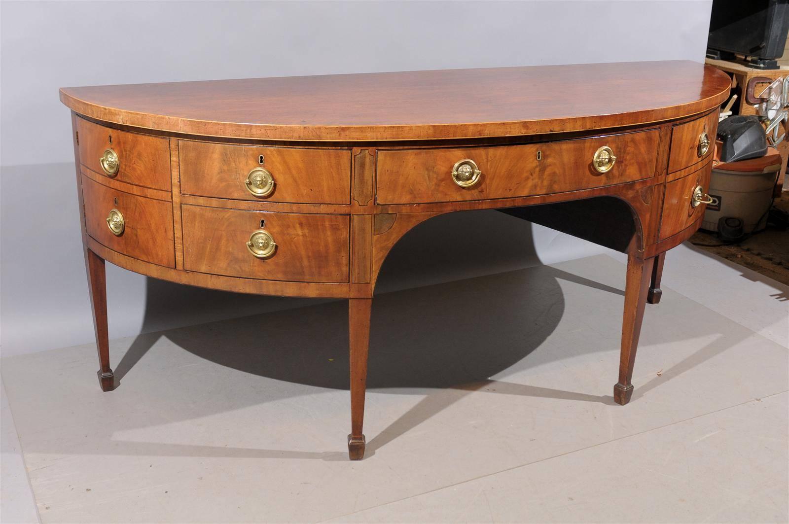 Large Early 19th Century English D-Shaped Mahogany Sideboard with Inlay 6