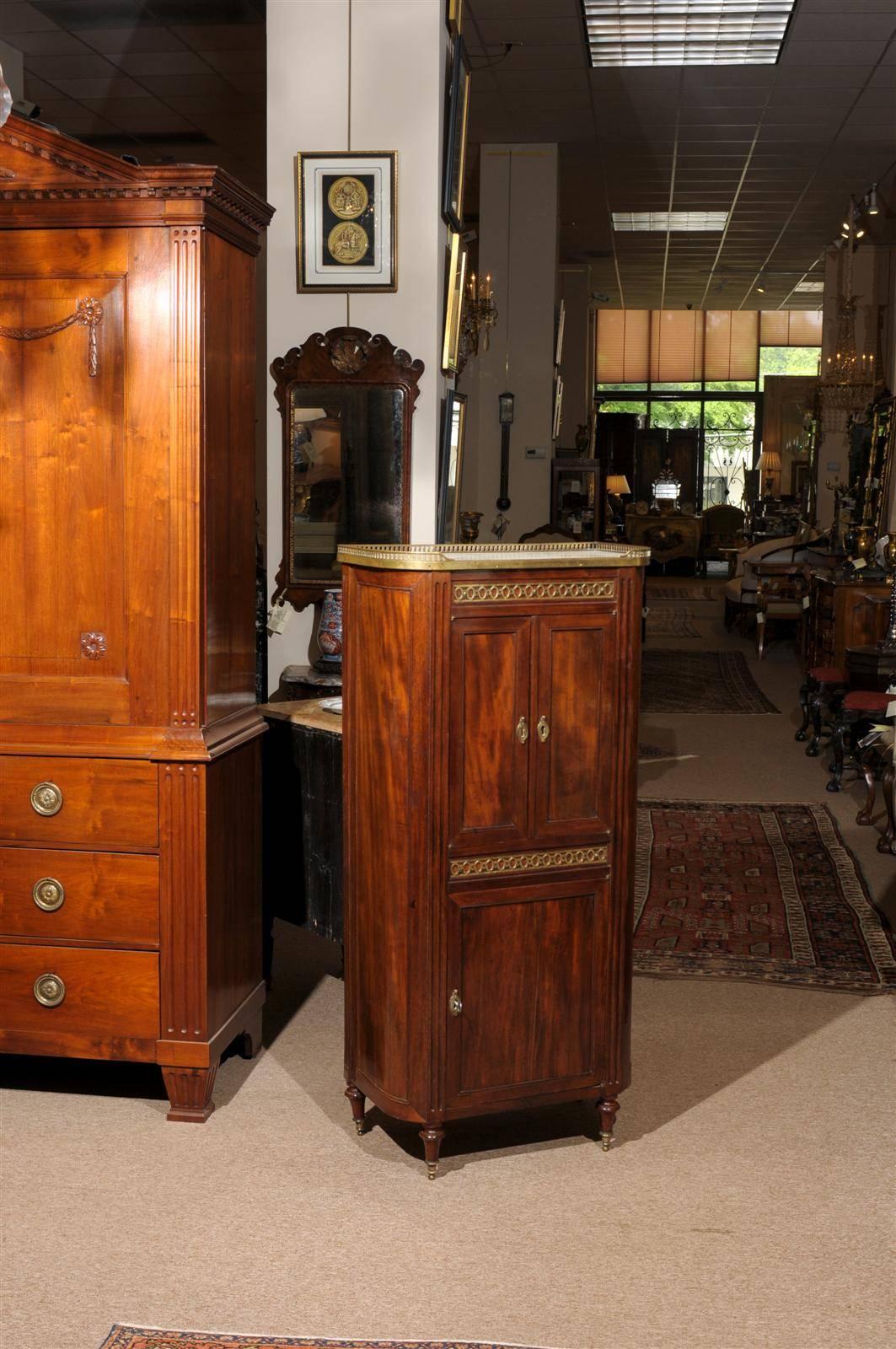 French Louis XVI Mahogany Cabinet with Marble Top and Brass Gallery, France, circa 1800 For Sale