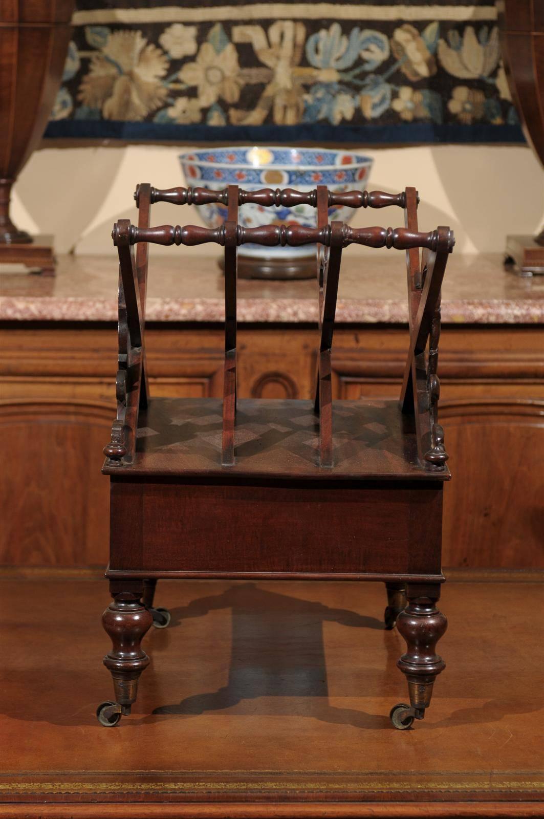 19th Century English Mahogany Canterbury with Drawer and Wreath Design For Sale 3
