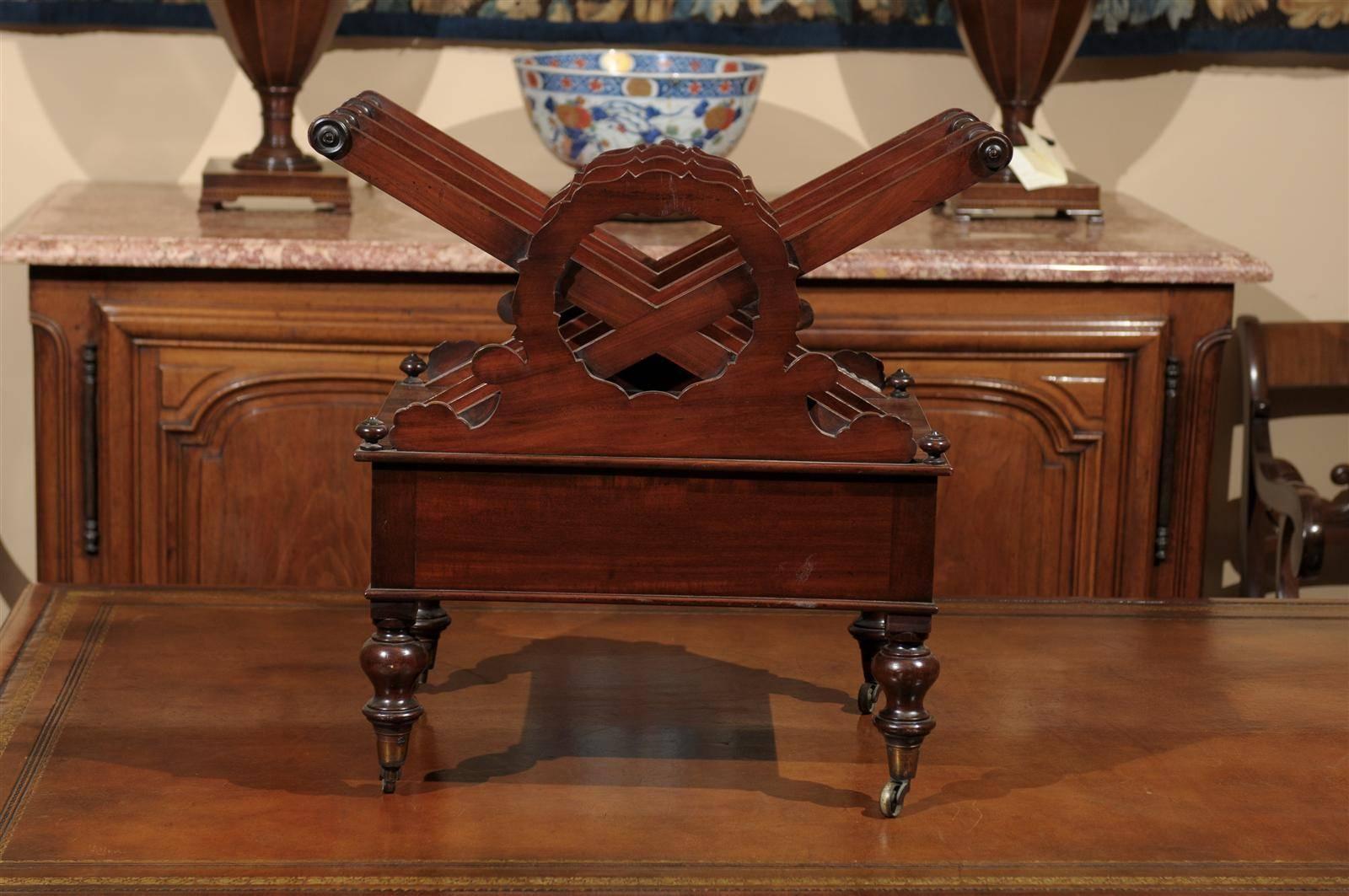 19th Century English Mahogany Canterbury with Drawer and Wreath Design For Sale 4