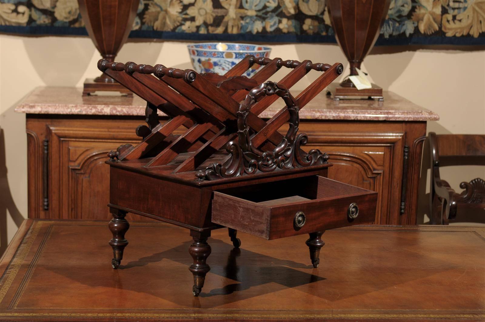 19th Century English Mahogany Canterbury with Drawer and Wreath Design For Sale 5