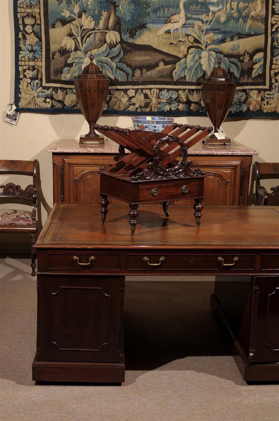19th Century English Mahogany Canterbury with Drawer and Wreath Design In Good Condition For Sale In Atlanta, GA